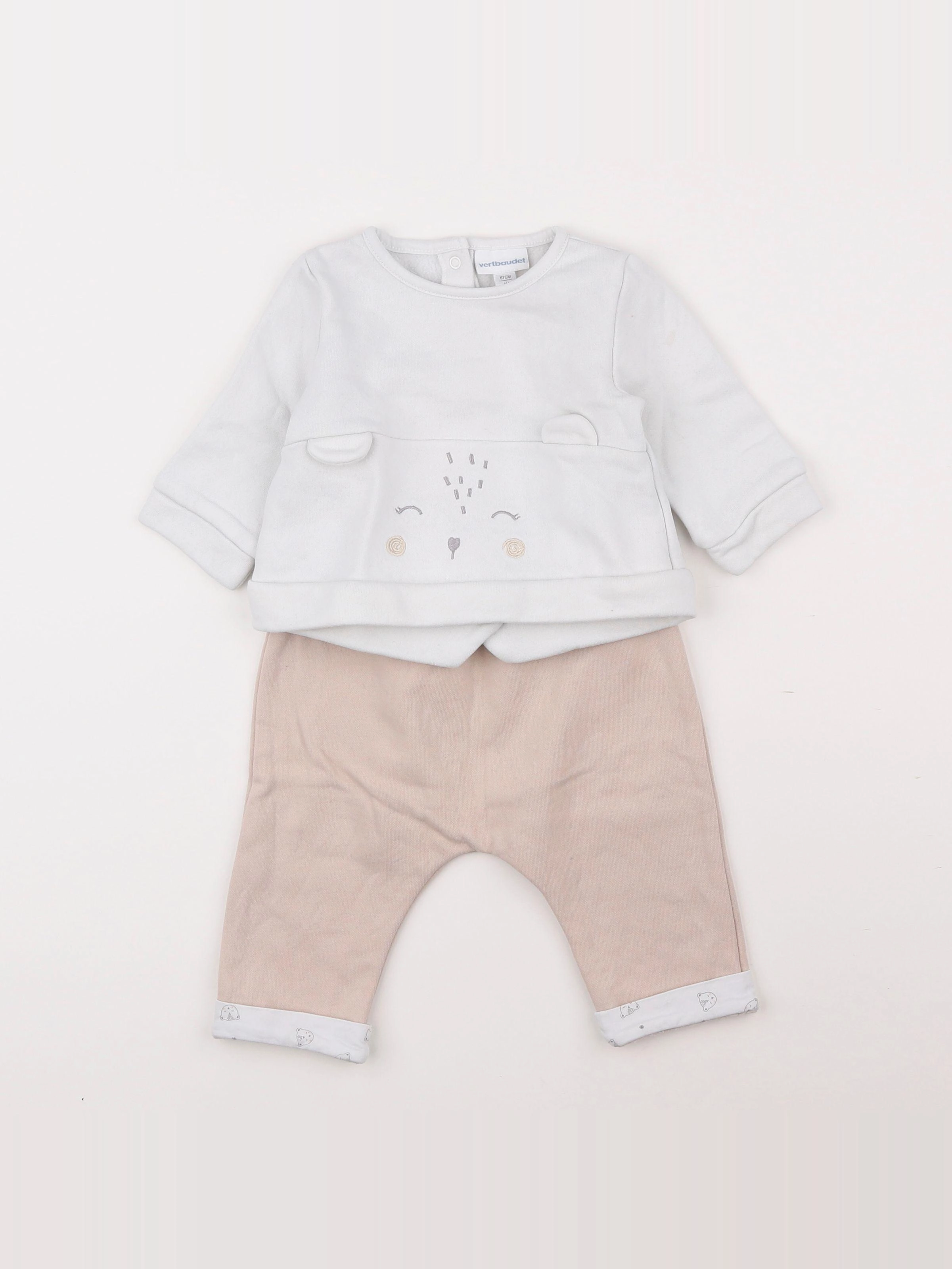 Vertbaudet - ensemble blanc, rose - 6 mois