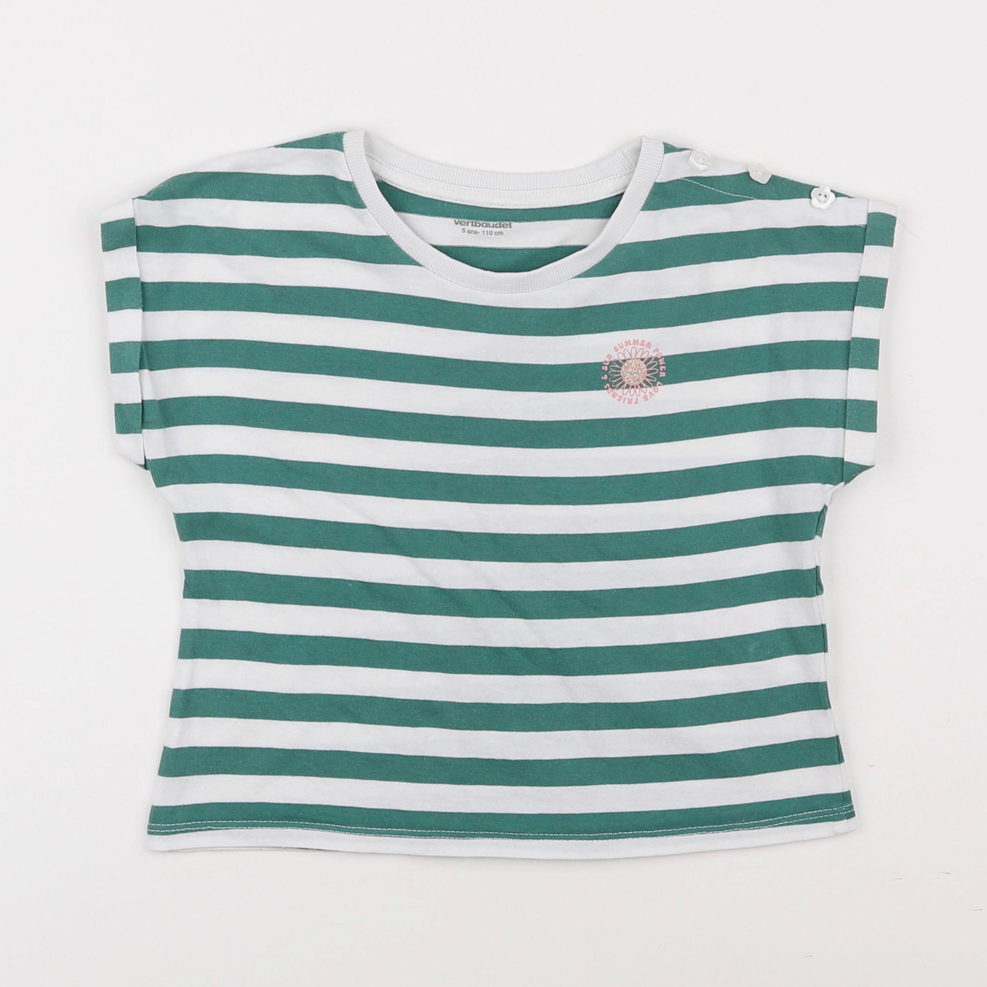 Vertbaudet - tee-shirt blanc, vert - 5 ans