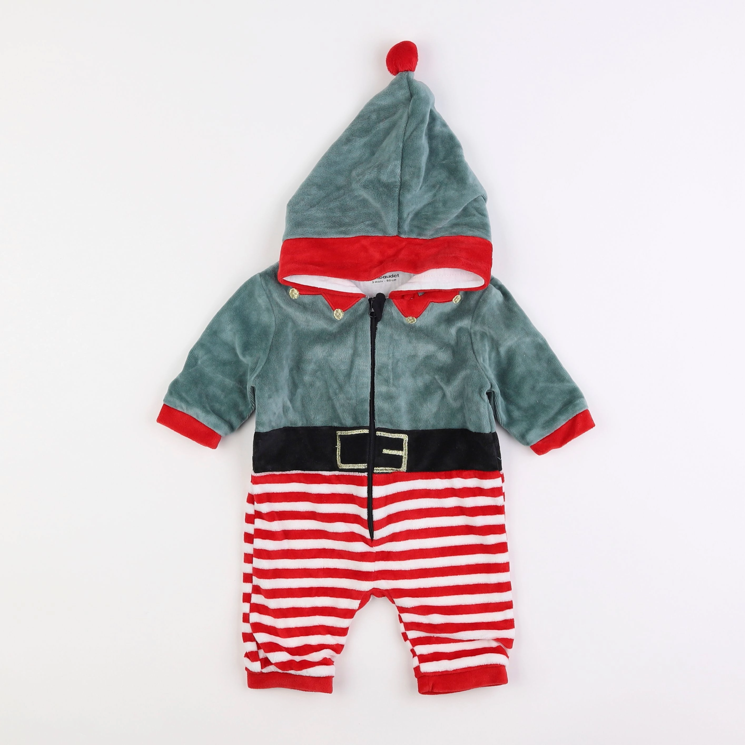 Vertbaudet - sur-pyjama velours vert, rouge - 3 mois