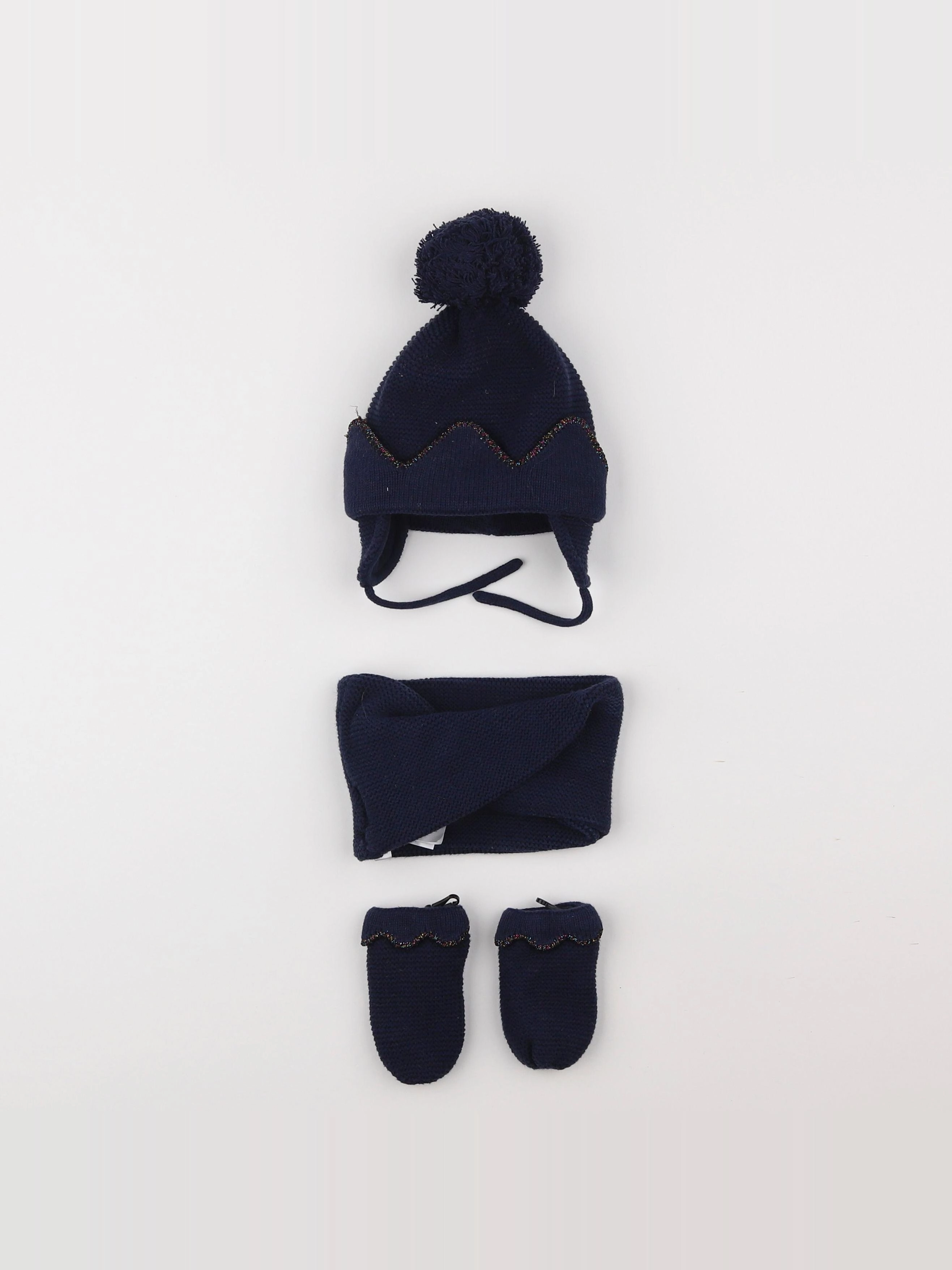 Vertbaudet - ensemble bonnet/moufles/tour de cou bleu - 12/18 mois