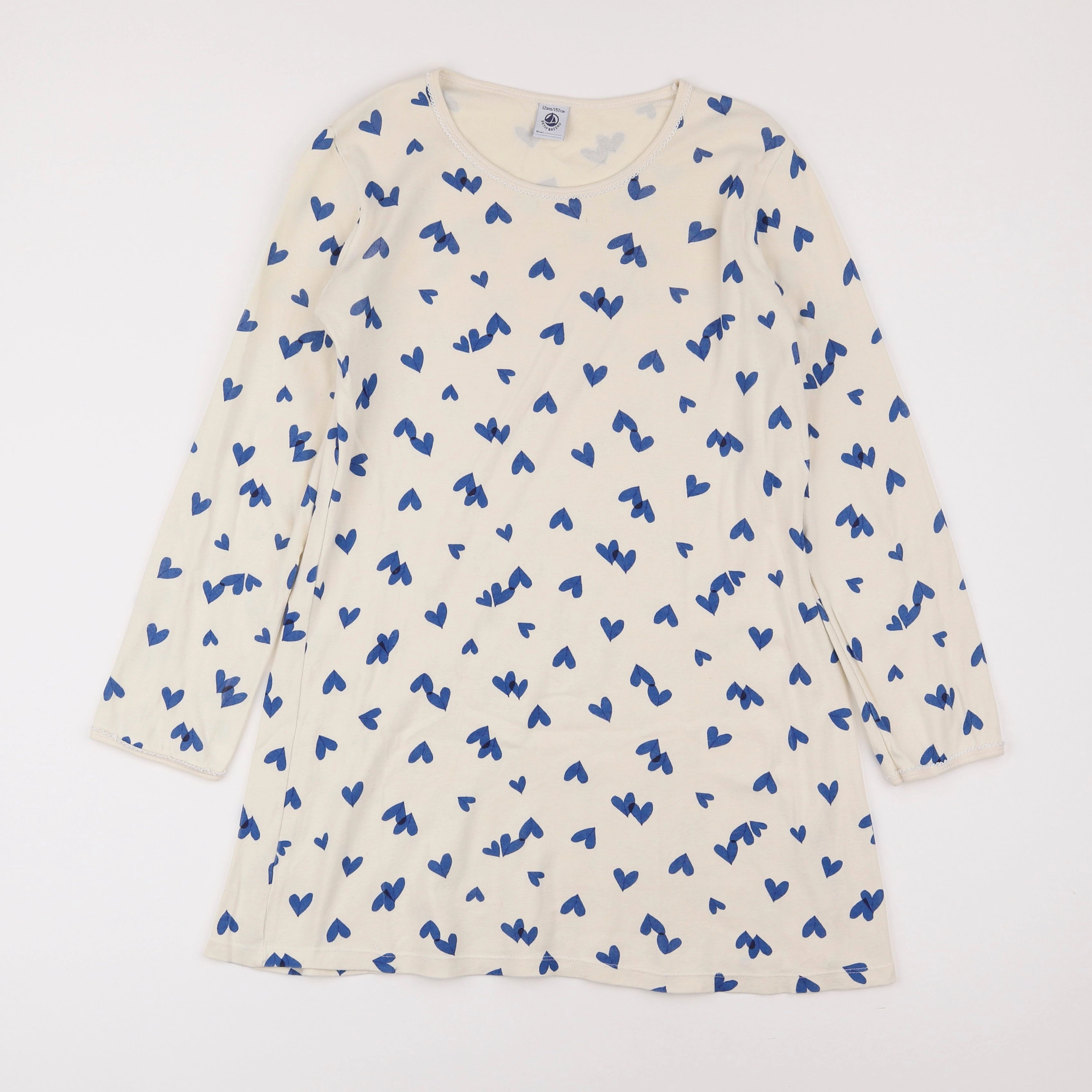 Petit Bateau - chemise de nuit coton beige, bleu - 12 ans