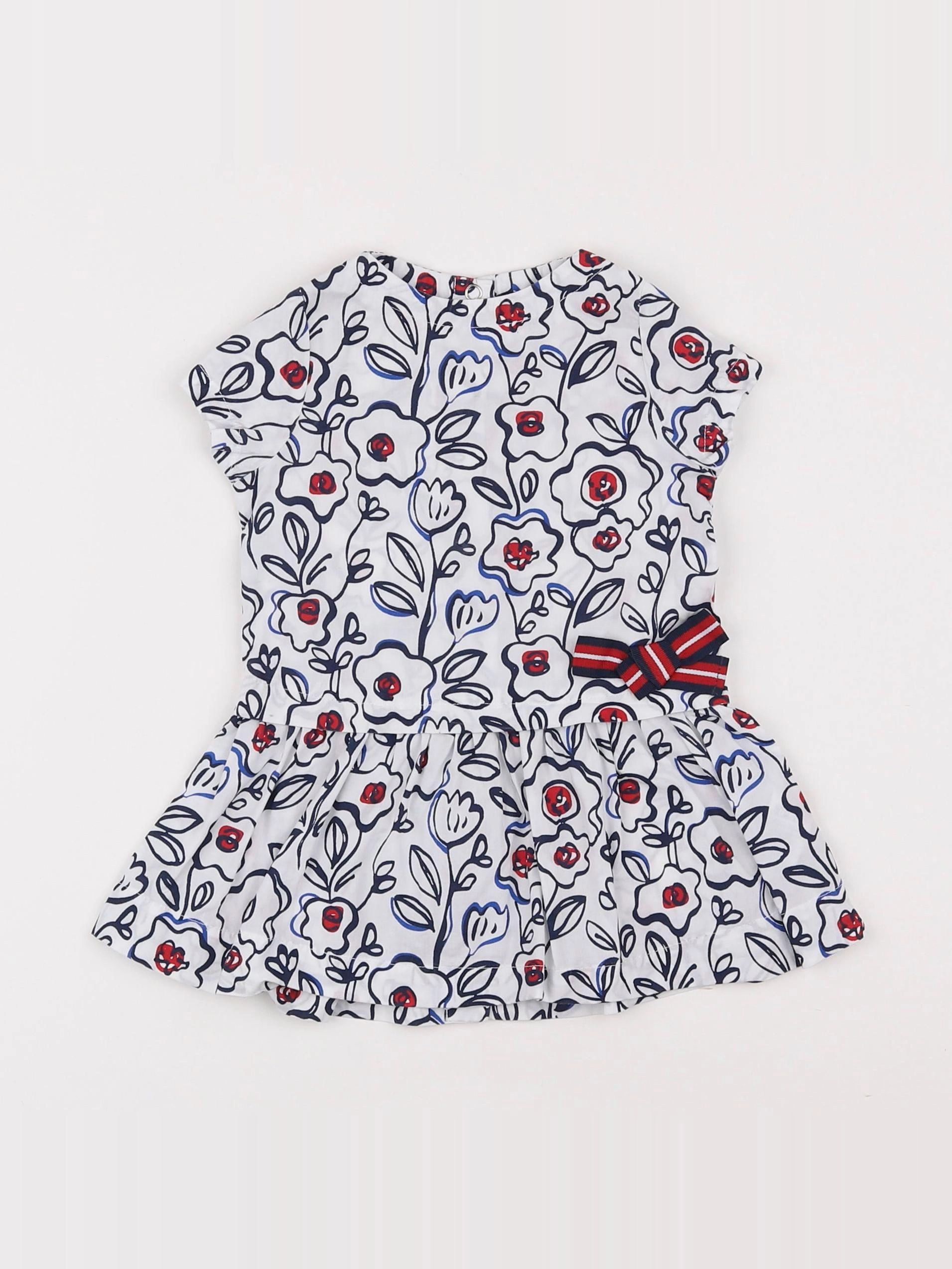 Petit Bateau - robe blanc, bleu - 6 mois