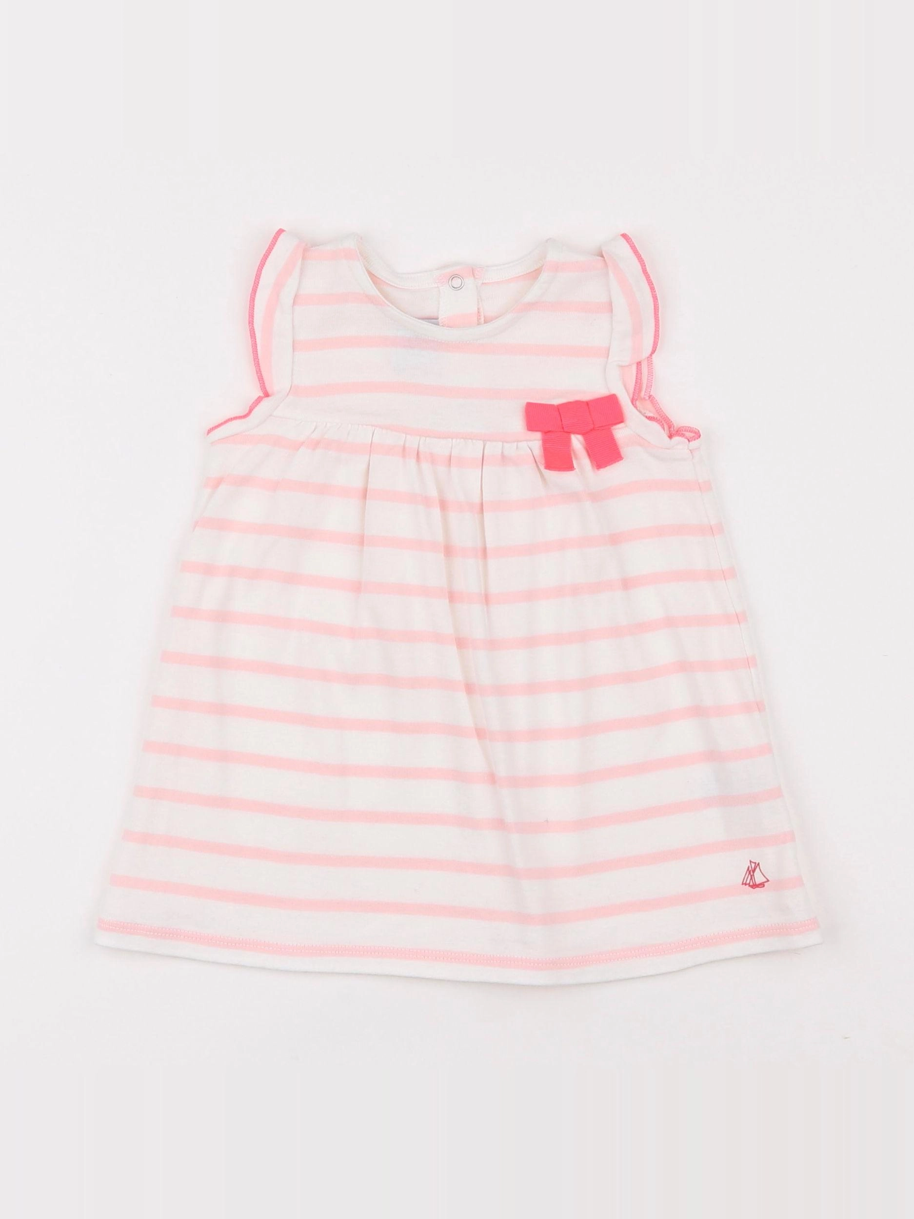 Petit Bateau - robe blanc, rose - 6 mois