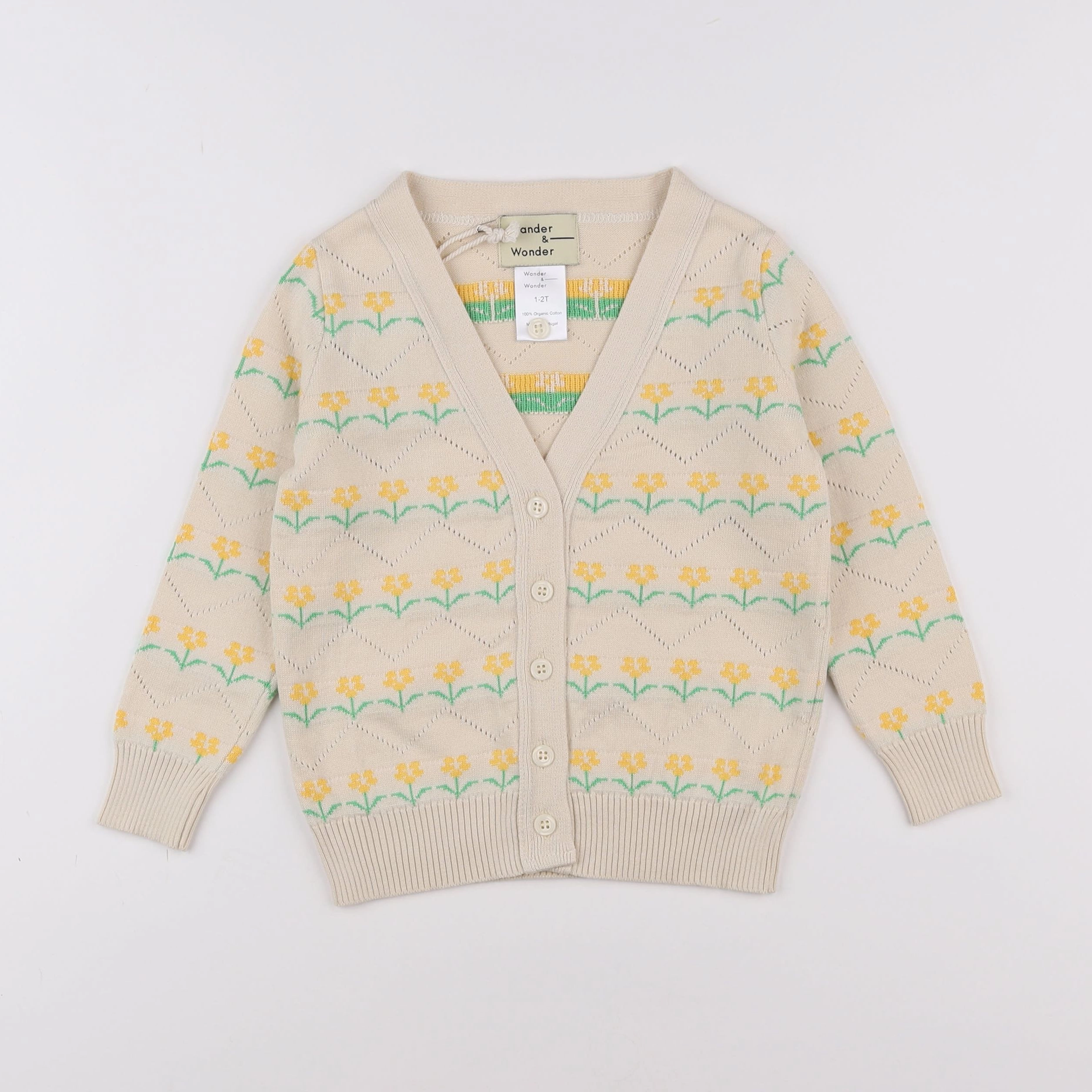 Wander & Wonder - Cardigan Floral Beige Jaune - 12 mois à 2 ans