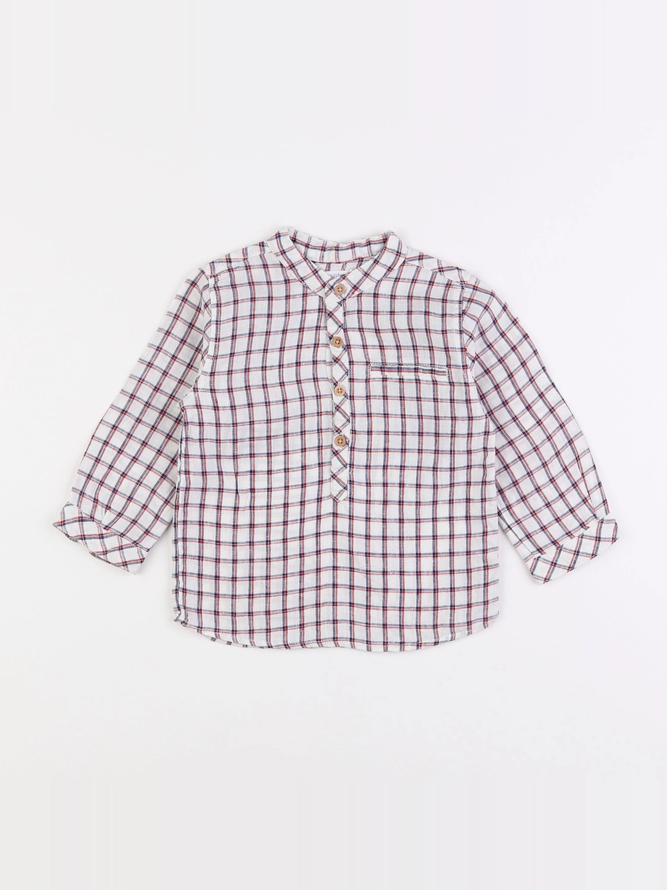 Boutchou - chemise blanc, bleu - 12 mois