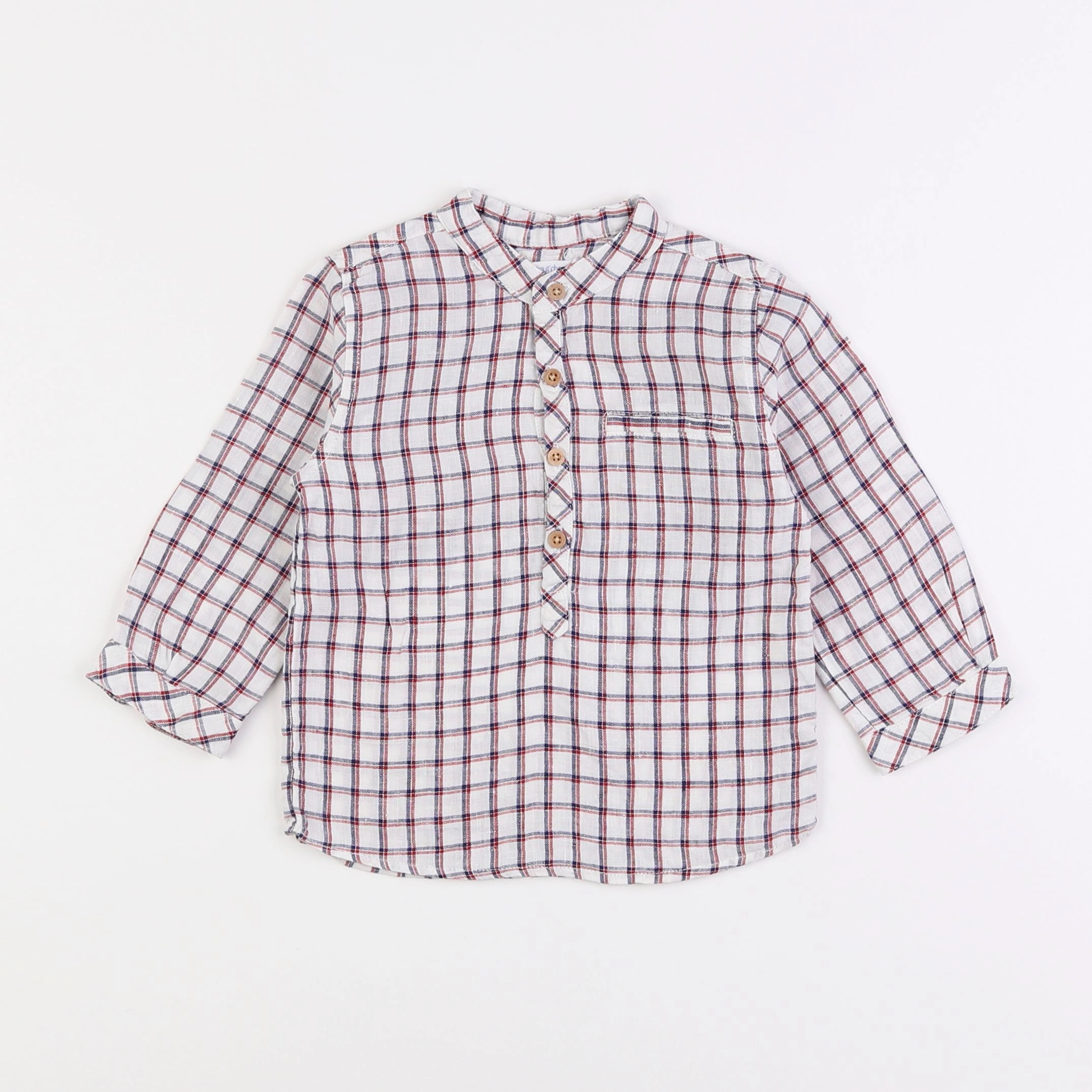 Boutchou - chemise blanc, bleu - 12 mois
