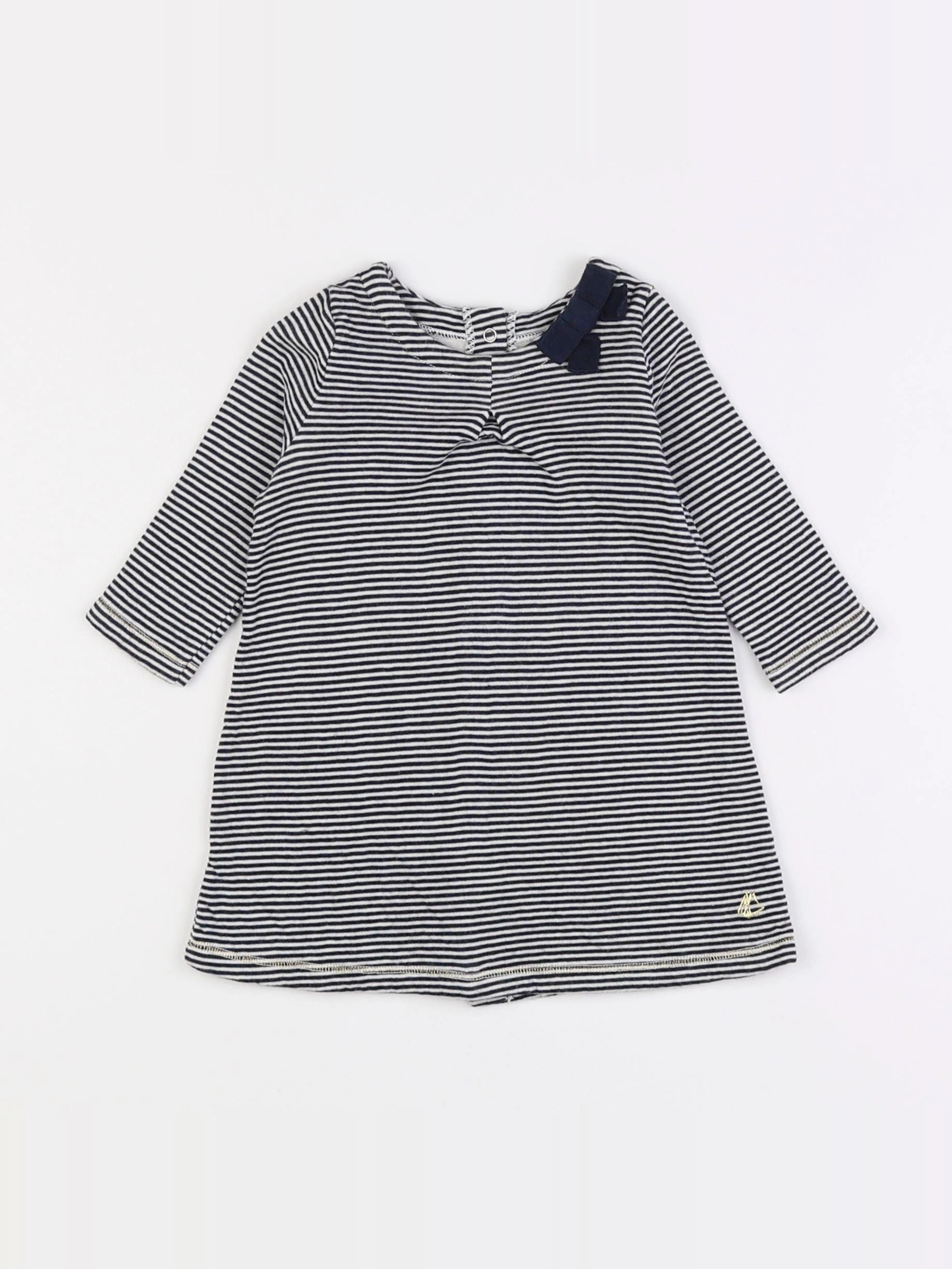 Petit Bateau - robe bleu, blanc - 6 mois