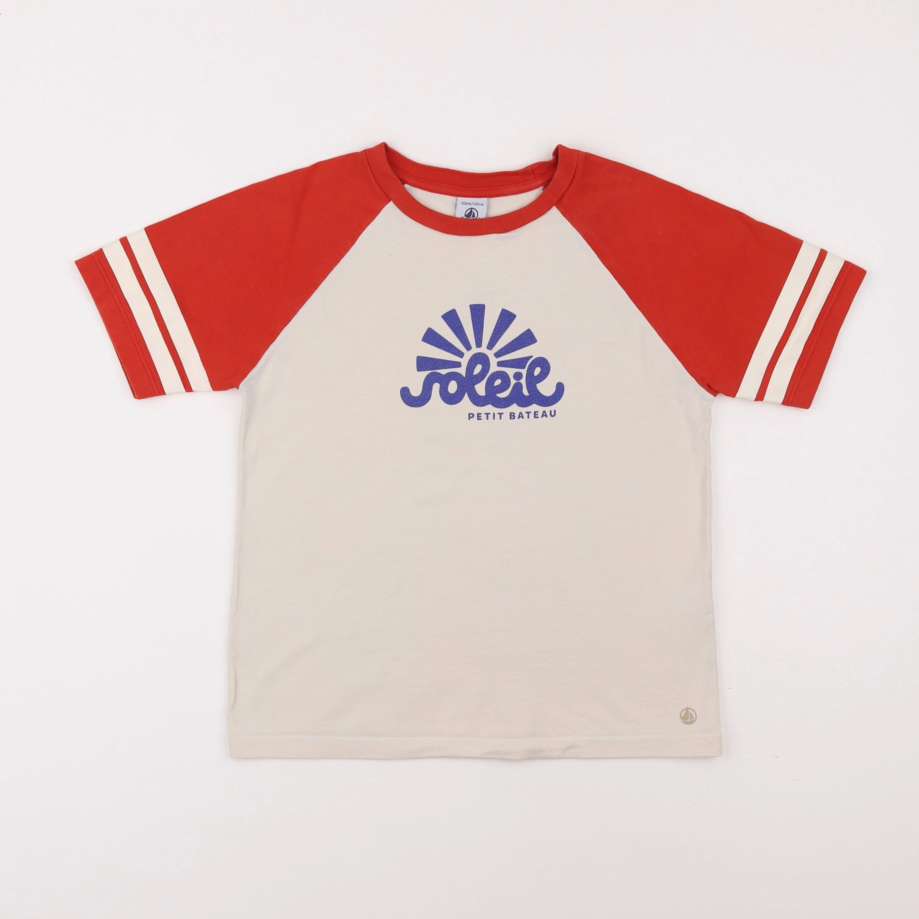 Petit Bateau - tee-shirt blanc, rouge - 10 ans