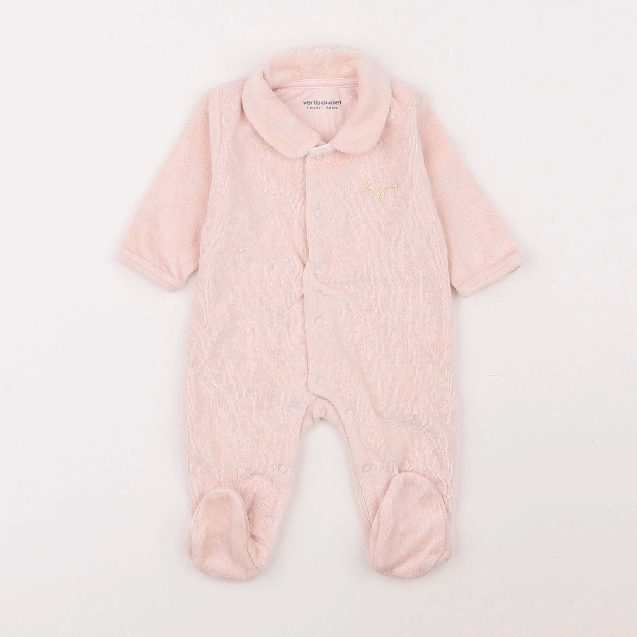 Vertbaudet - pyjama velours rose - 1 mois