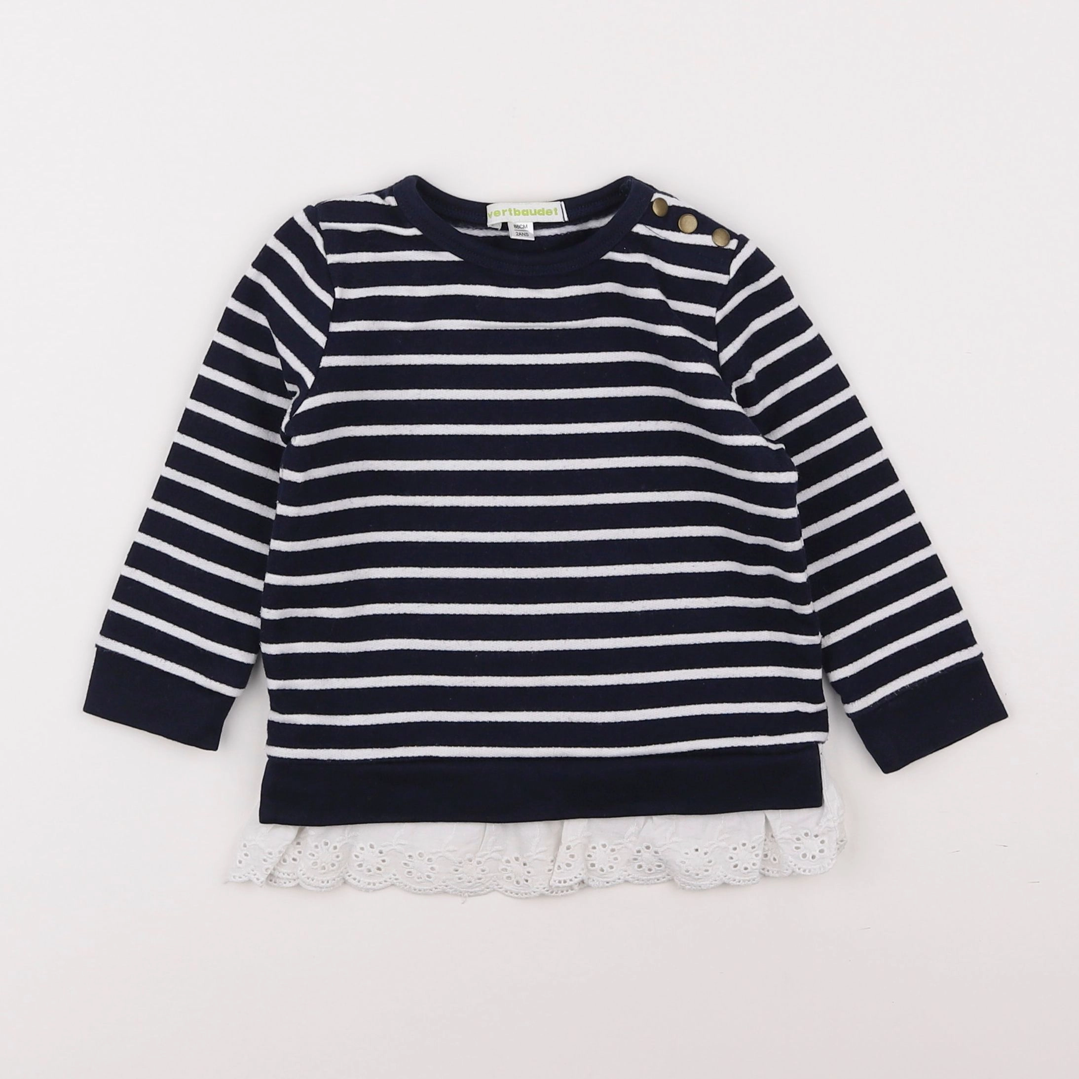 Vertbaudet - sweat bleu, blanc - 2 ans