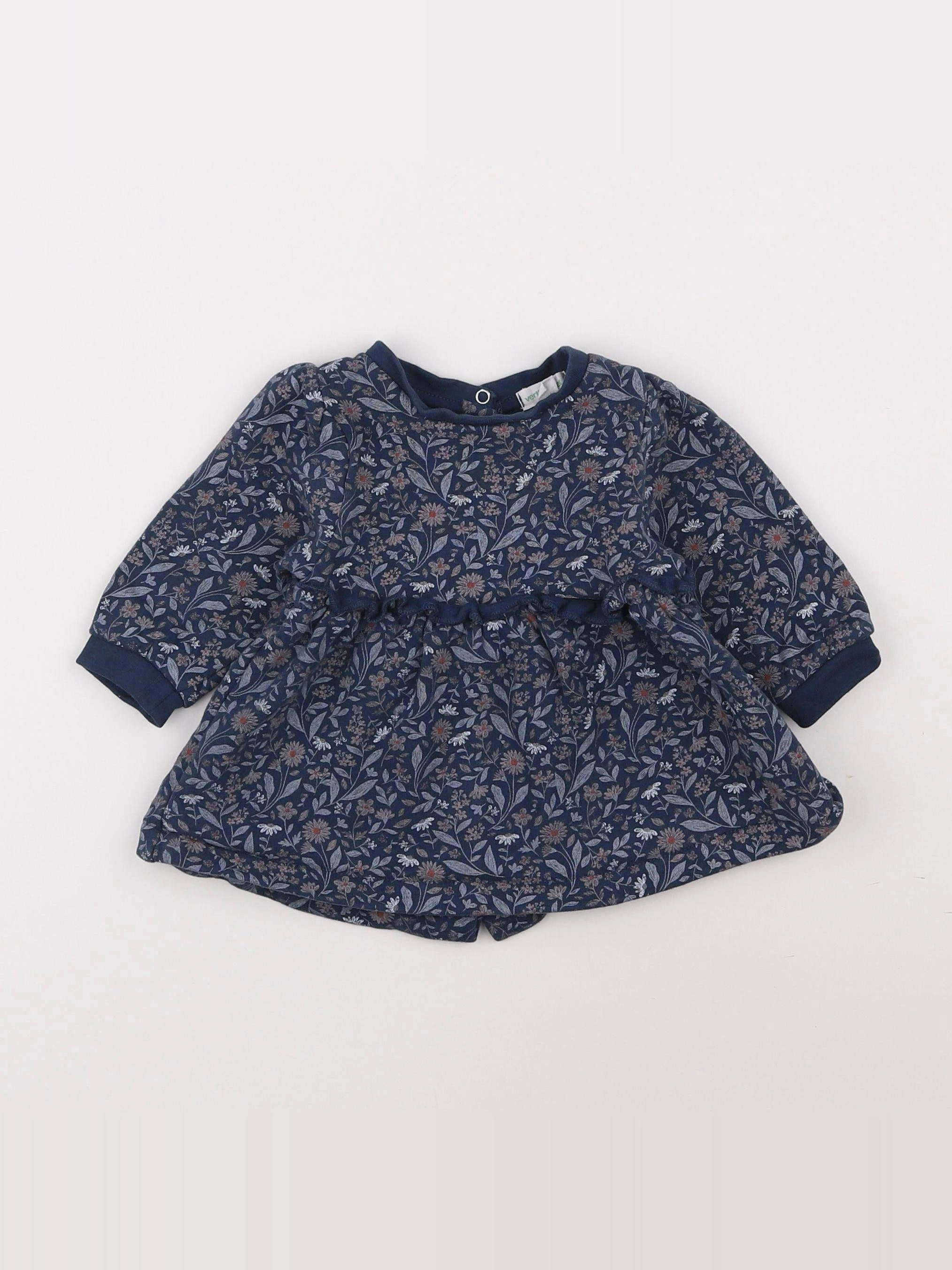 Vertbaudet - robe coton bleu - 3 mois
