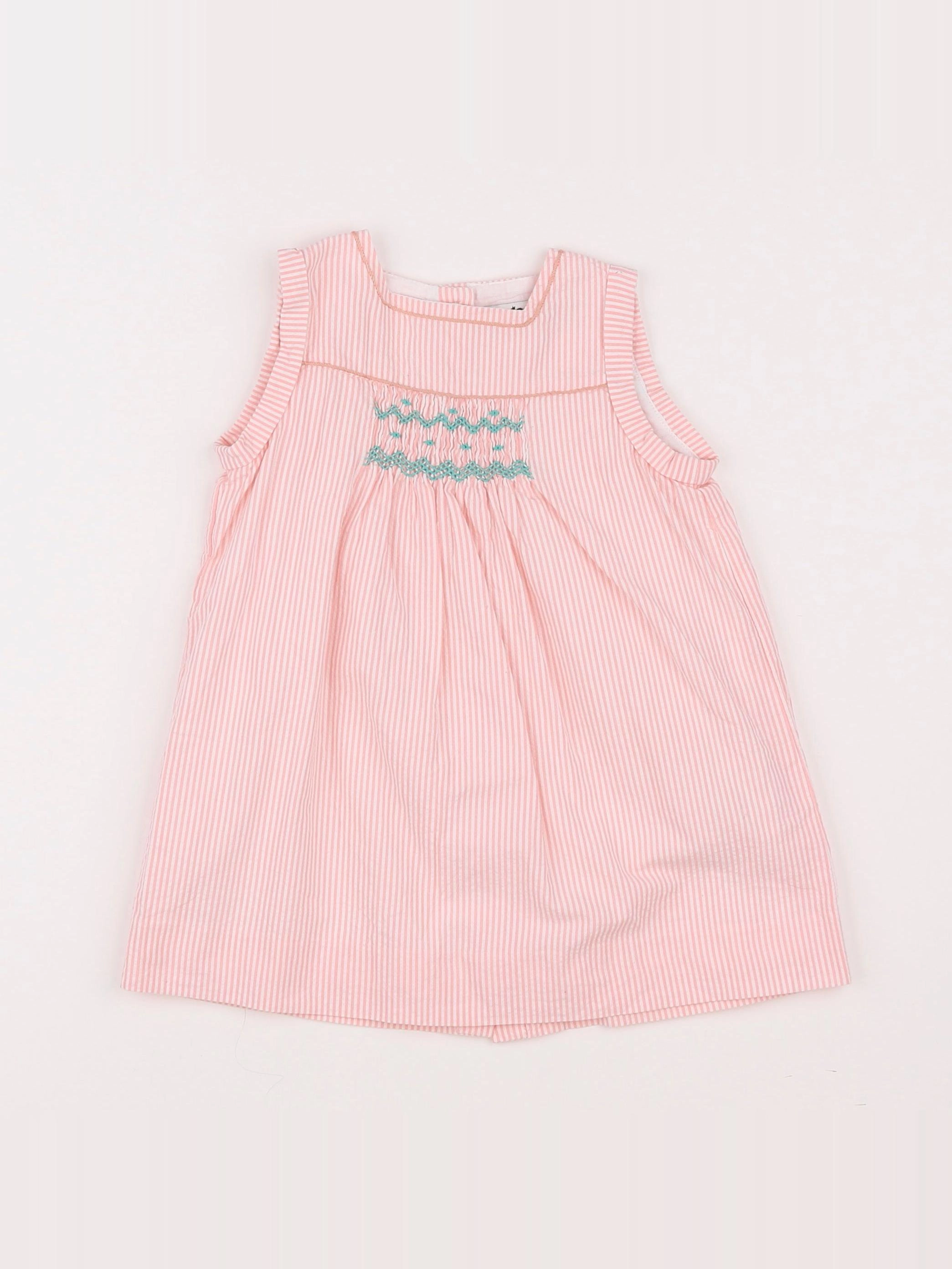 Cyrillus - robe blanc, rose - 12 mois