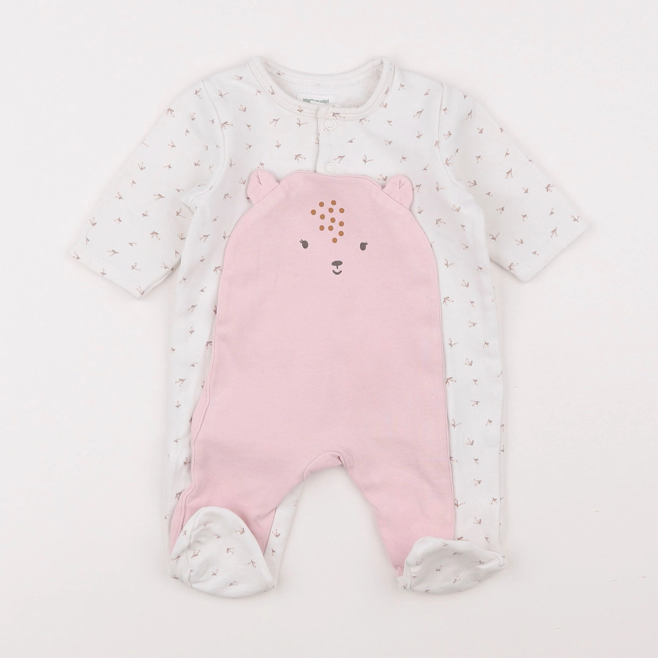 Vertbaudet - pyjama coton blanc, rose - 3 mois