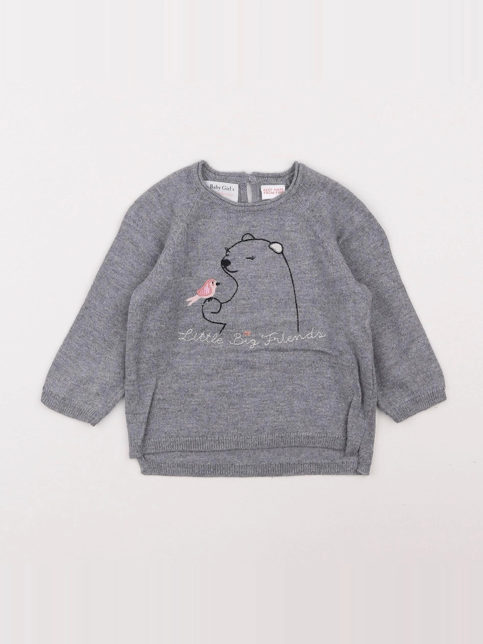 Zara - pull gris - 6/9 mois