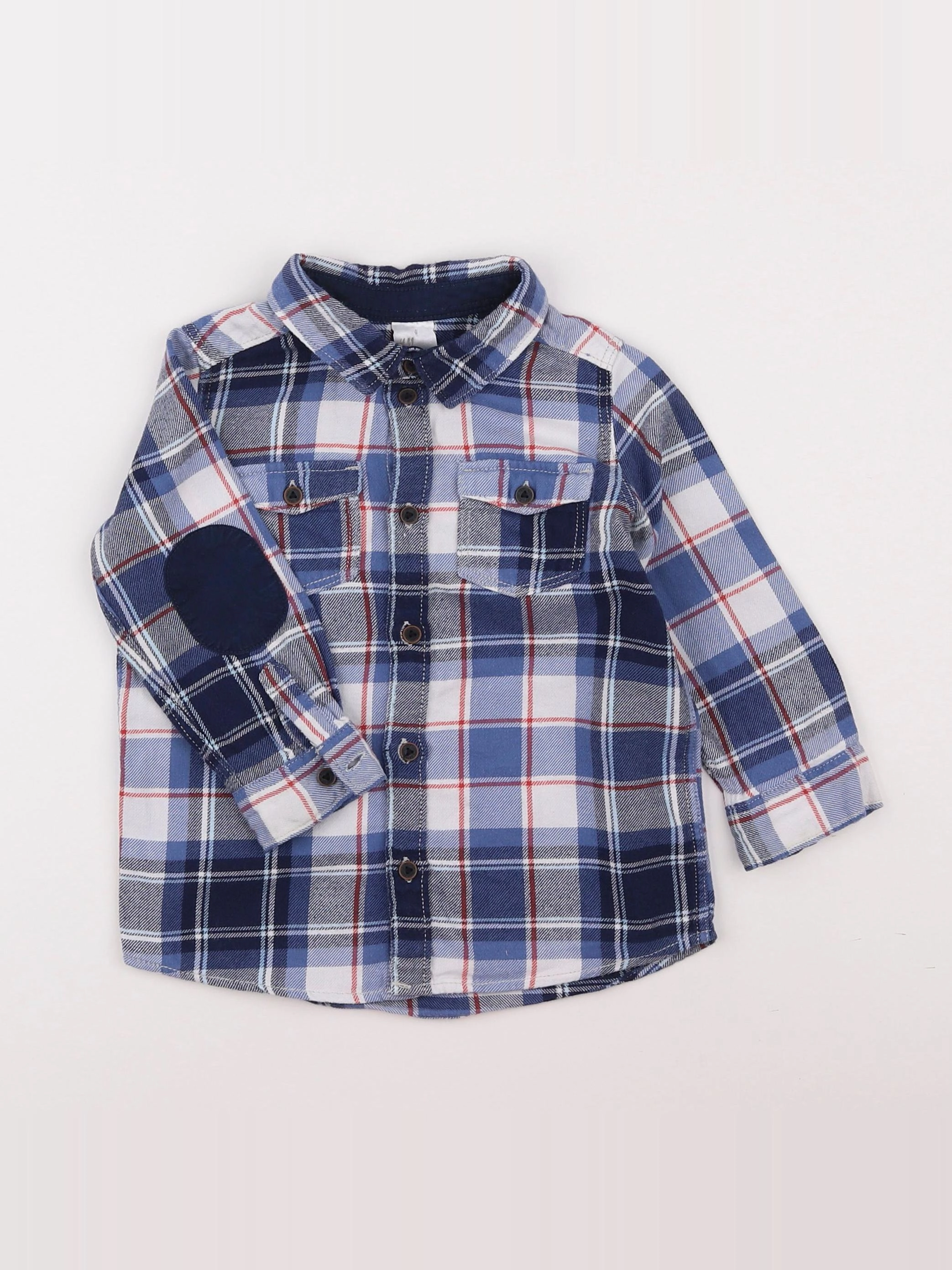 H&M - chemise blanc, bleu - 12/18 mois