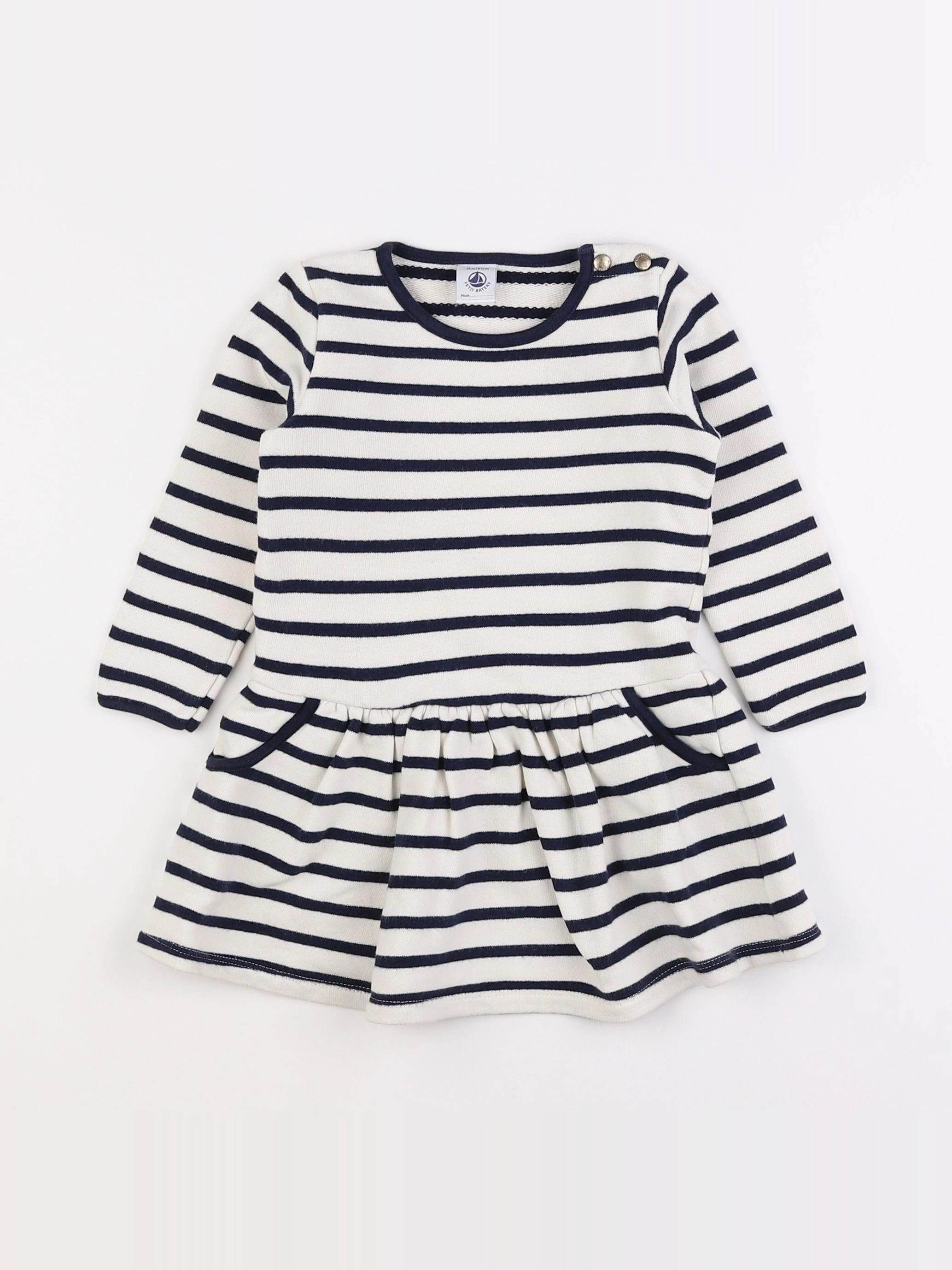 Petit Bateau - robe blanc, bleu - 18 mois