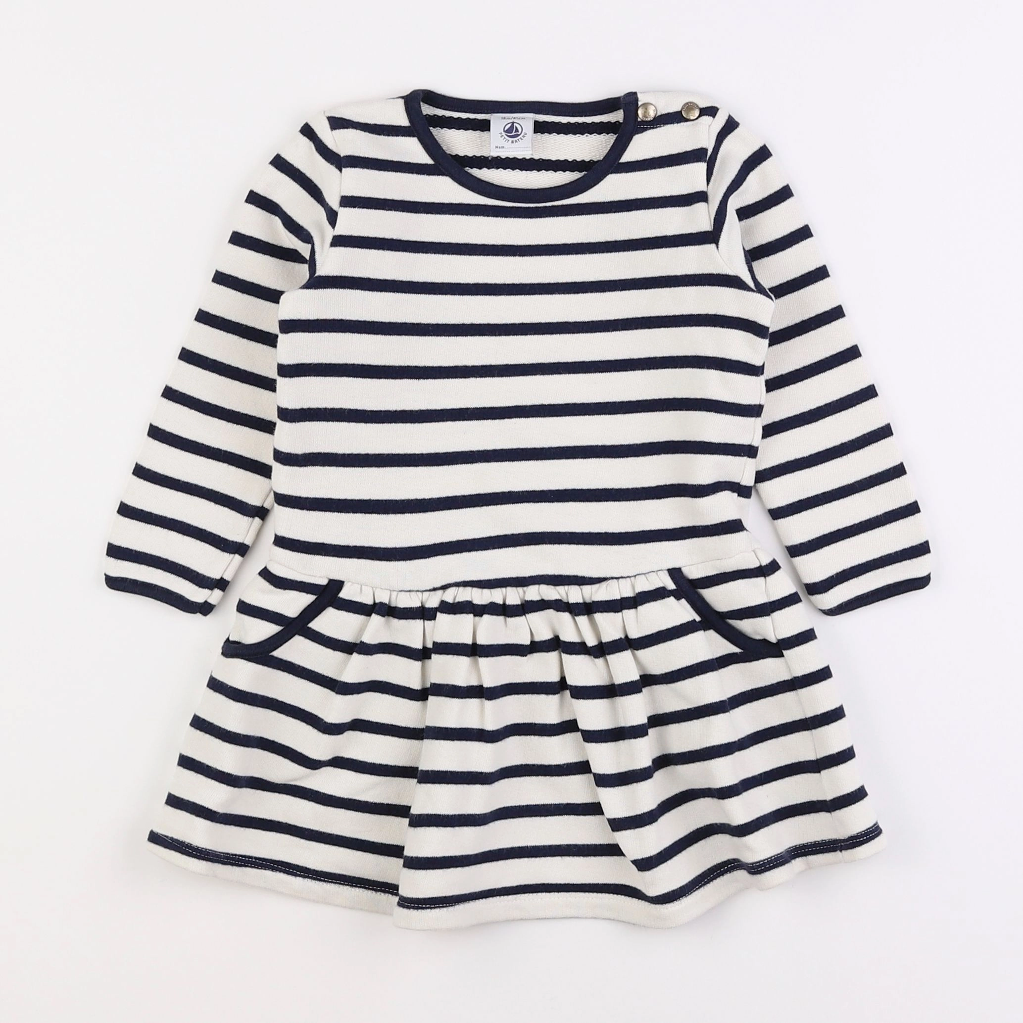Petit Bateau - robe blanc, bleu - 18 mois