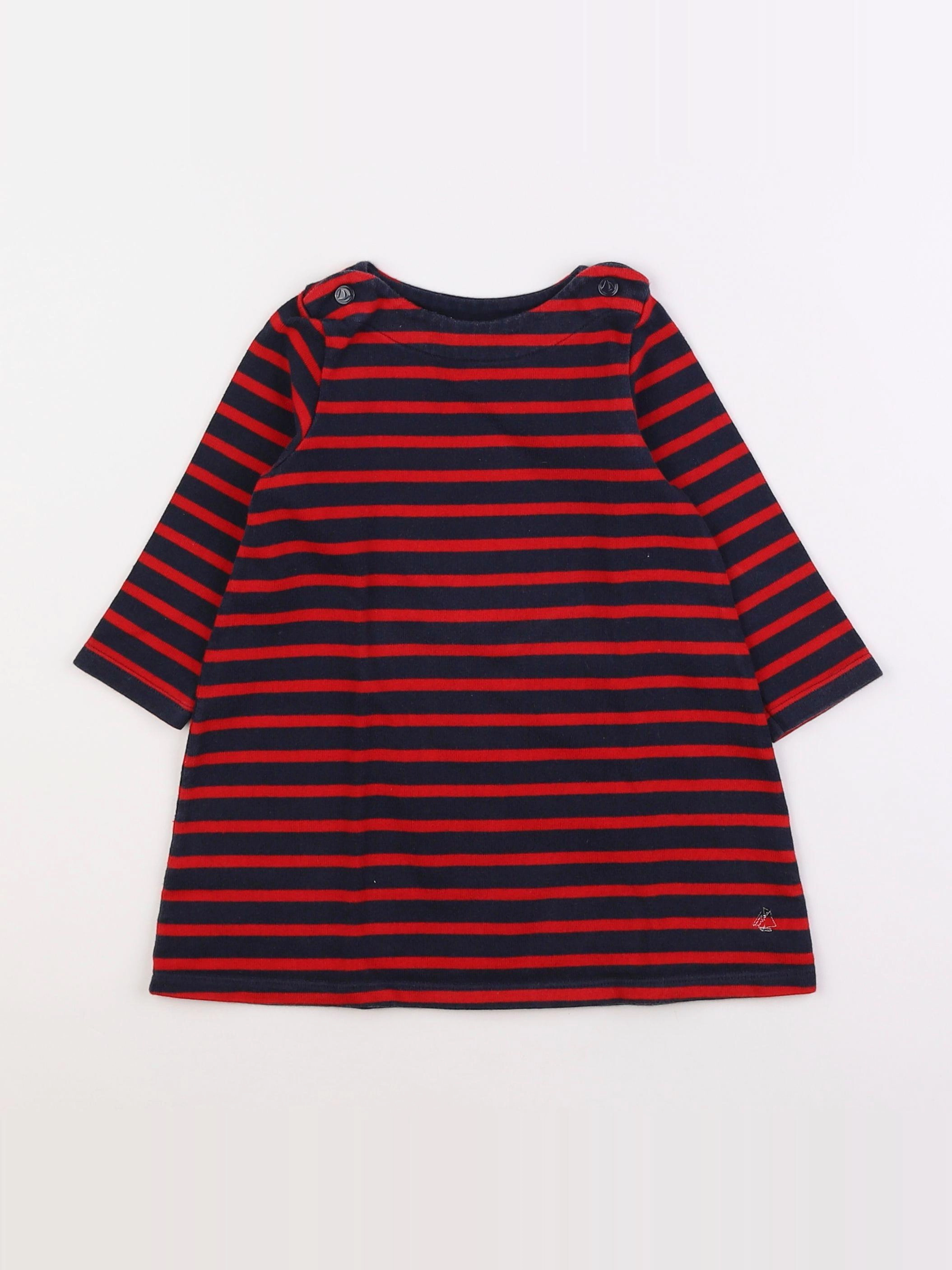 Petit Bateau - robe bleu, rouge - 2 ans