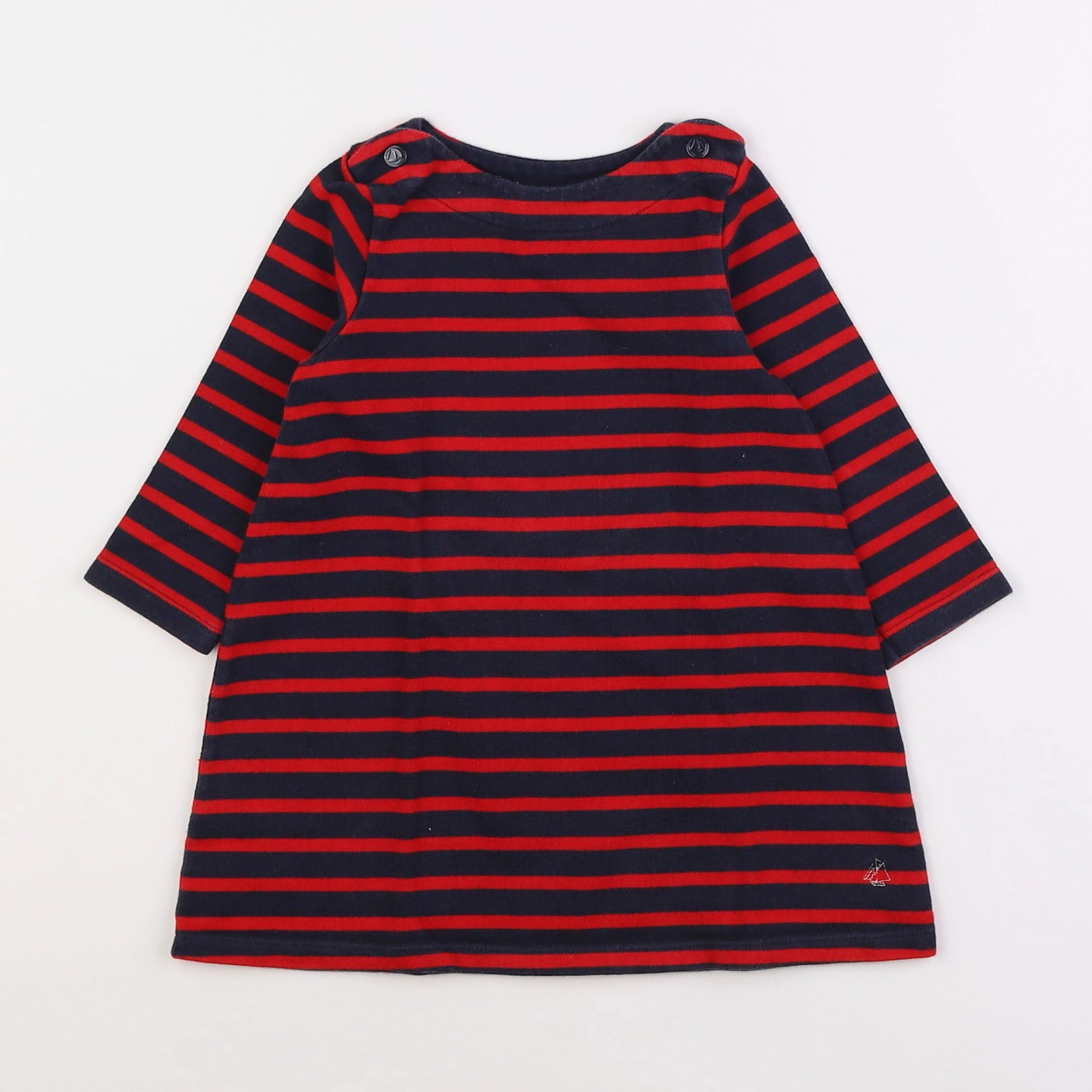 Petit Bateau - robe bleu, rouge - 2 ans