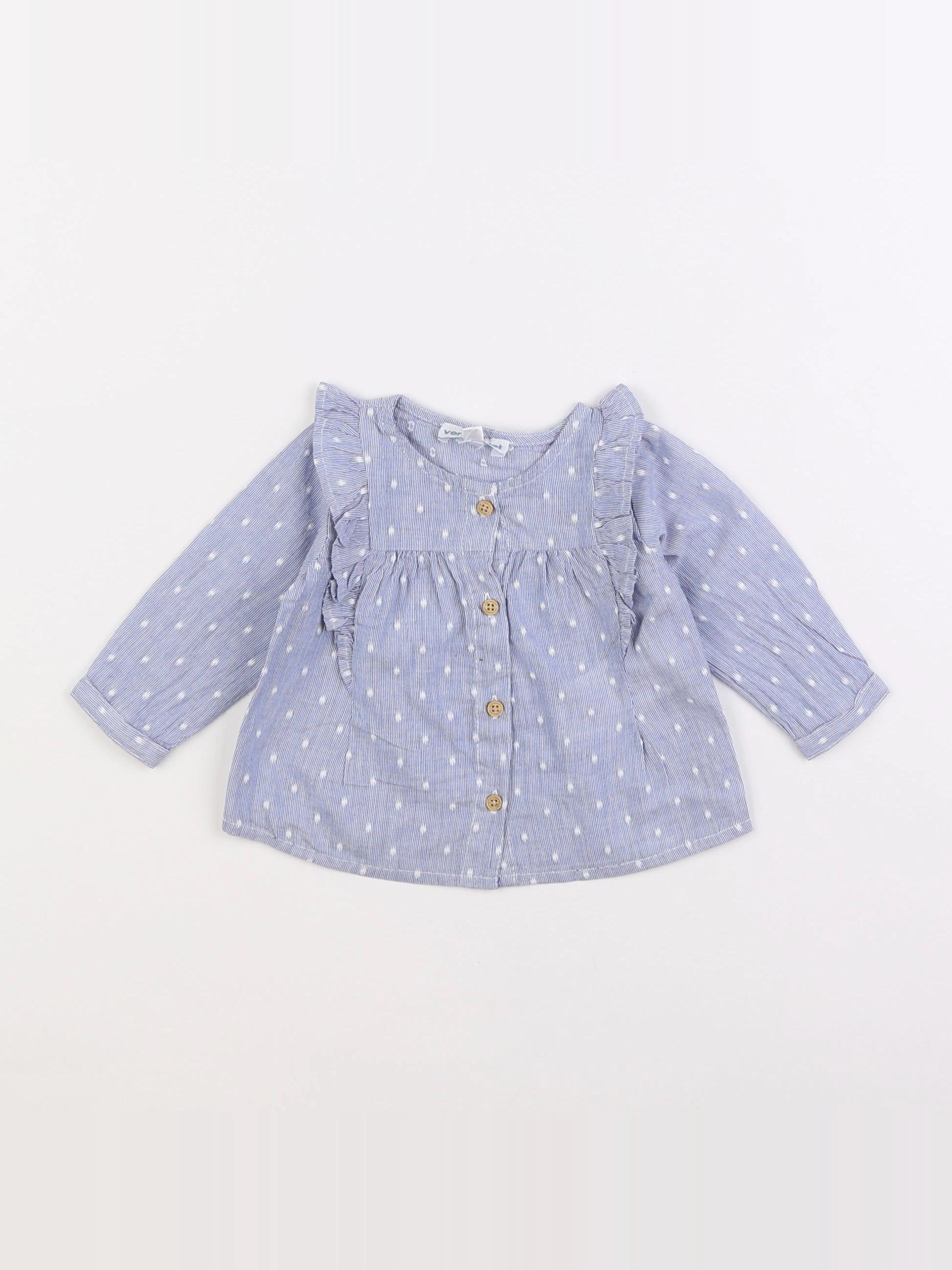 Vertbaudet - chemise blanc, bleu - 3 mois