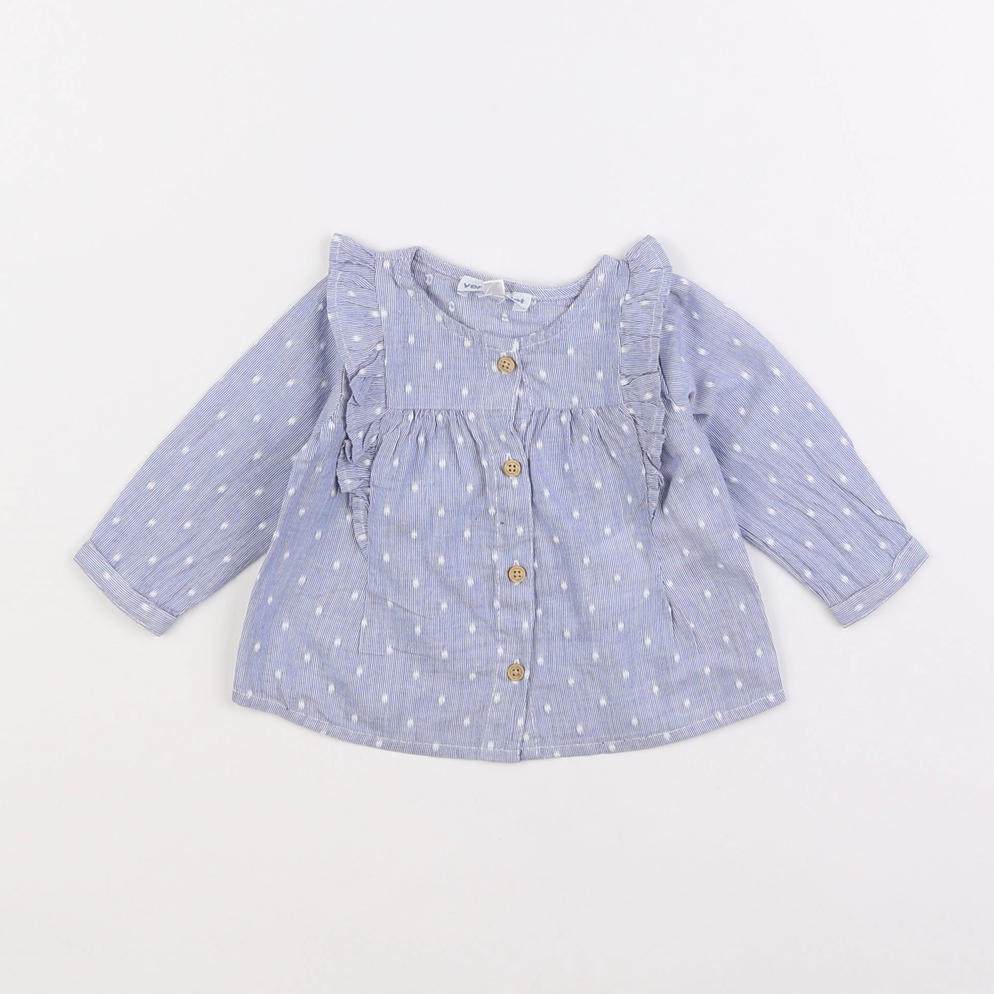 Vertbaudet - chemise blanc, bleu - 3 mois