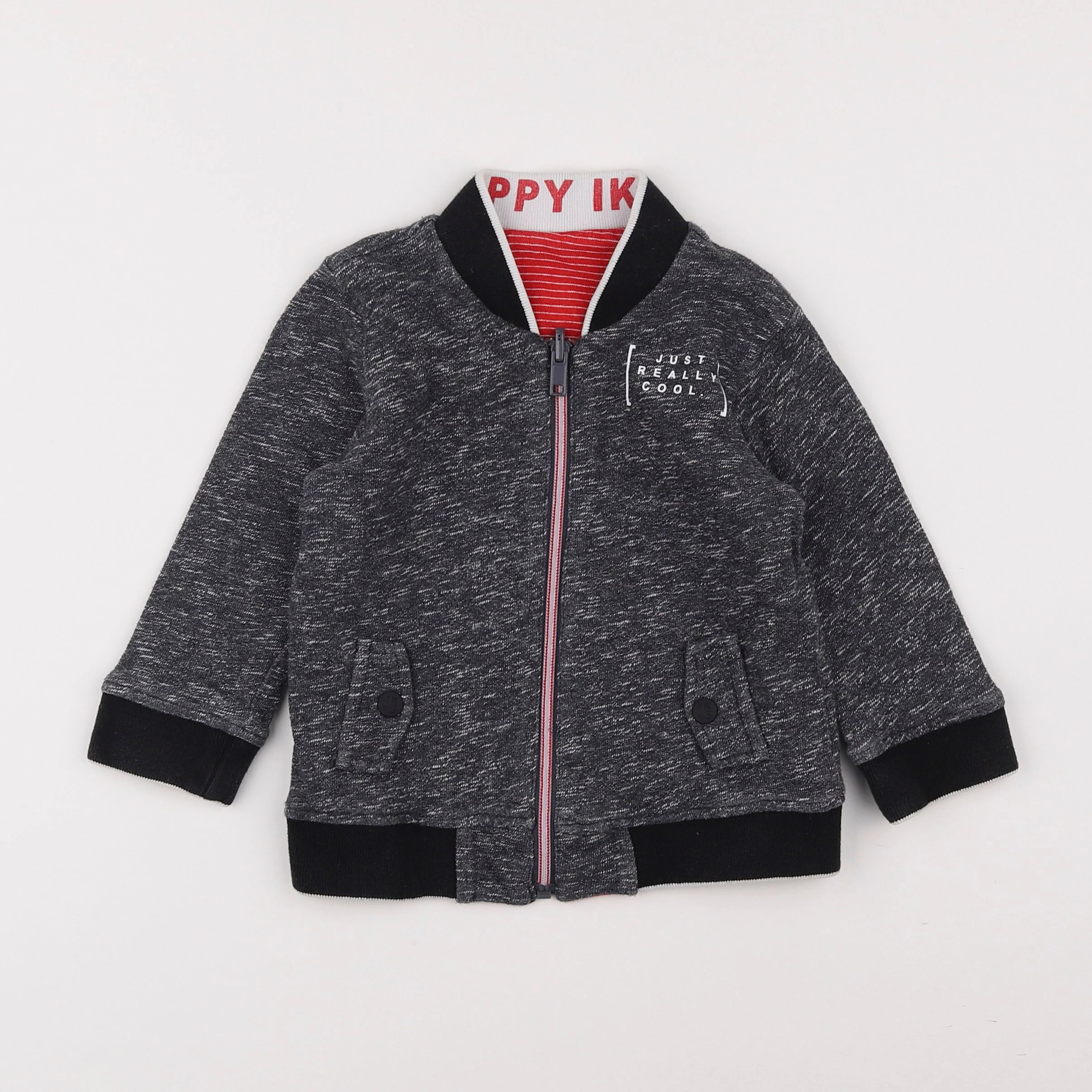 IKKS - sweat réversible gris, rouge - 2 ans