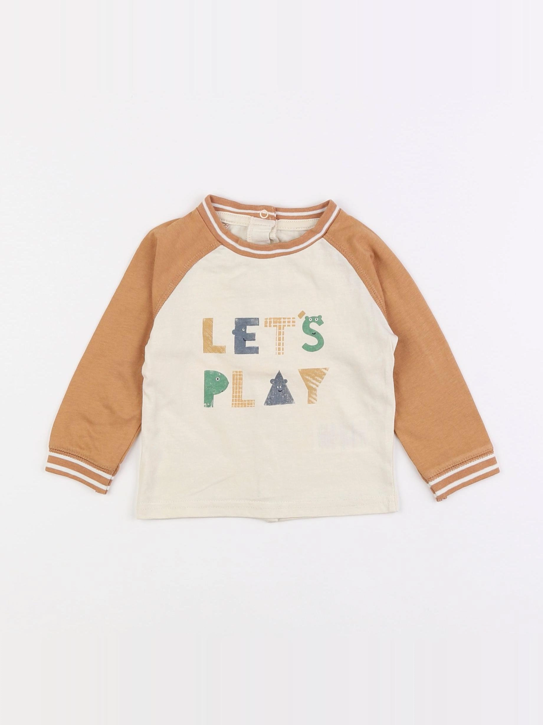 Vertbaudet - tee-shirt beige, marron - 6 mois