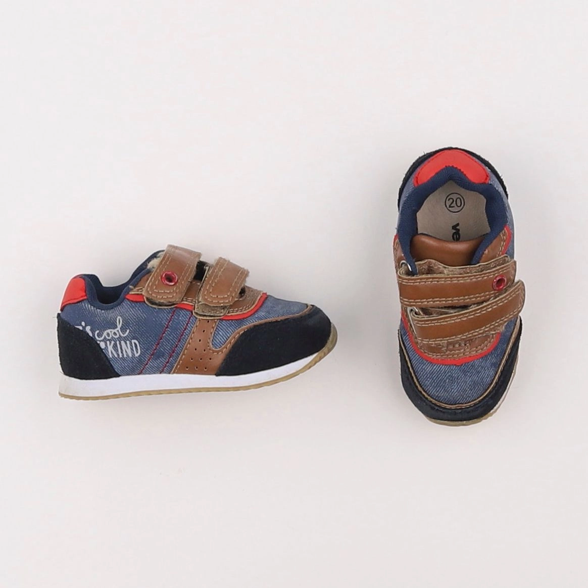Vertbaudet - tennis à scratch/ lacets bleu - pointure 20