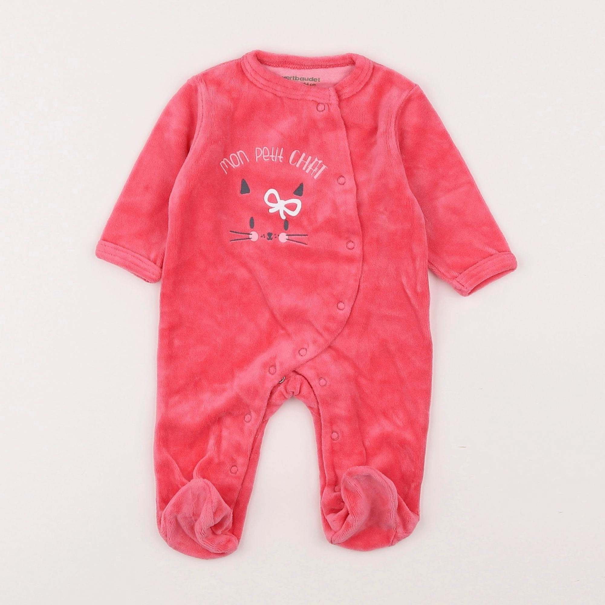 Vertbaudet - pyjama velours rose - 1 mois