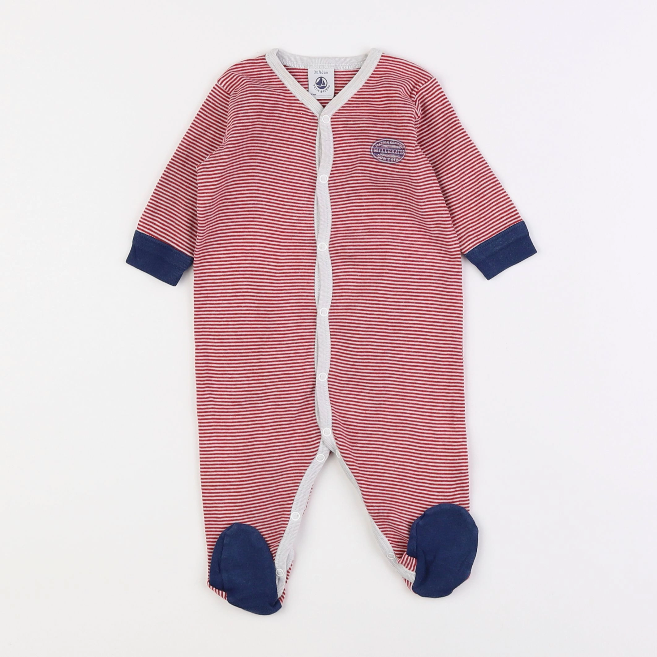 Petit Bateau - pyjama coton rouge - 3 mois