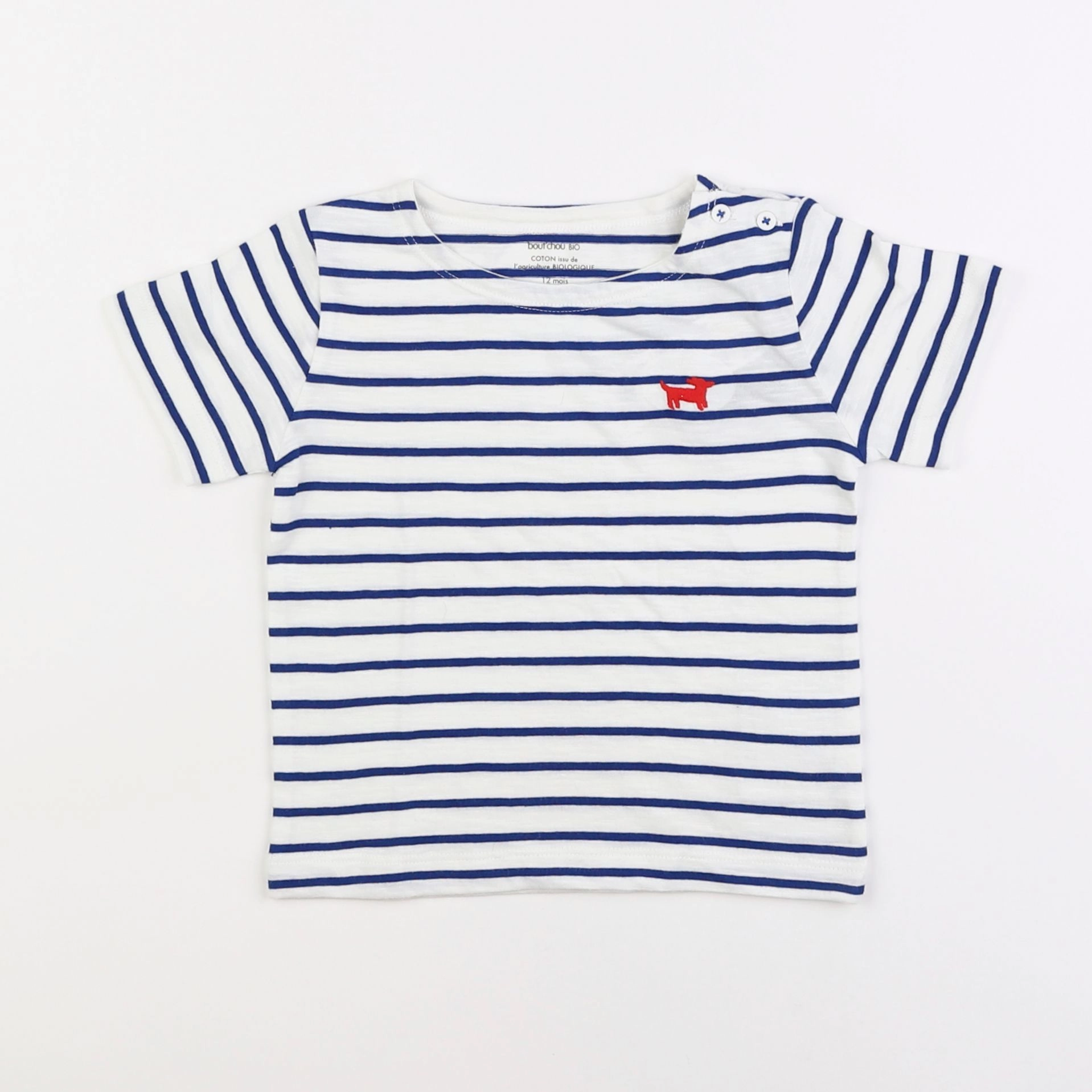 Boutchou - tee-shirt blanc, bleu - 12 mois