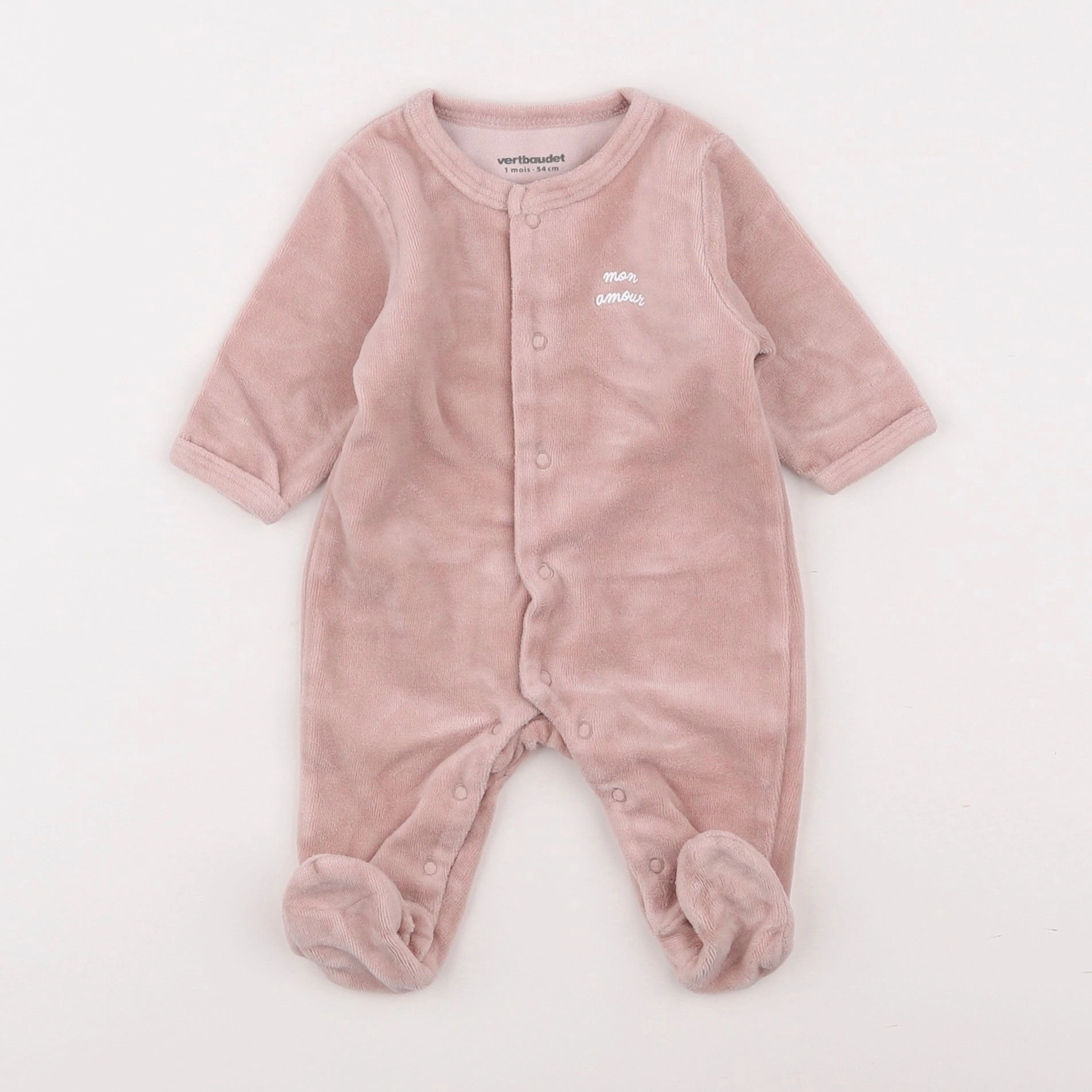 Vertbaudet - pyjama velours rose - 1 mois