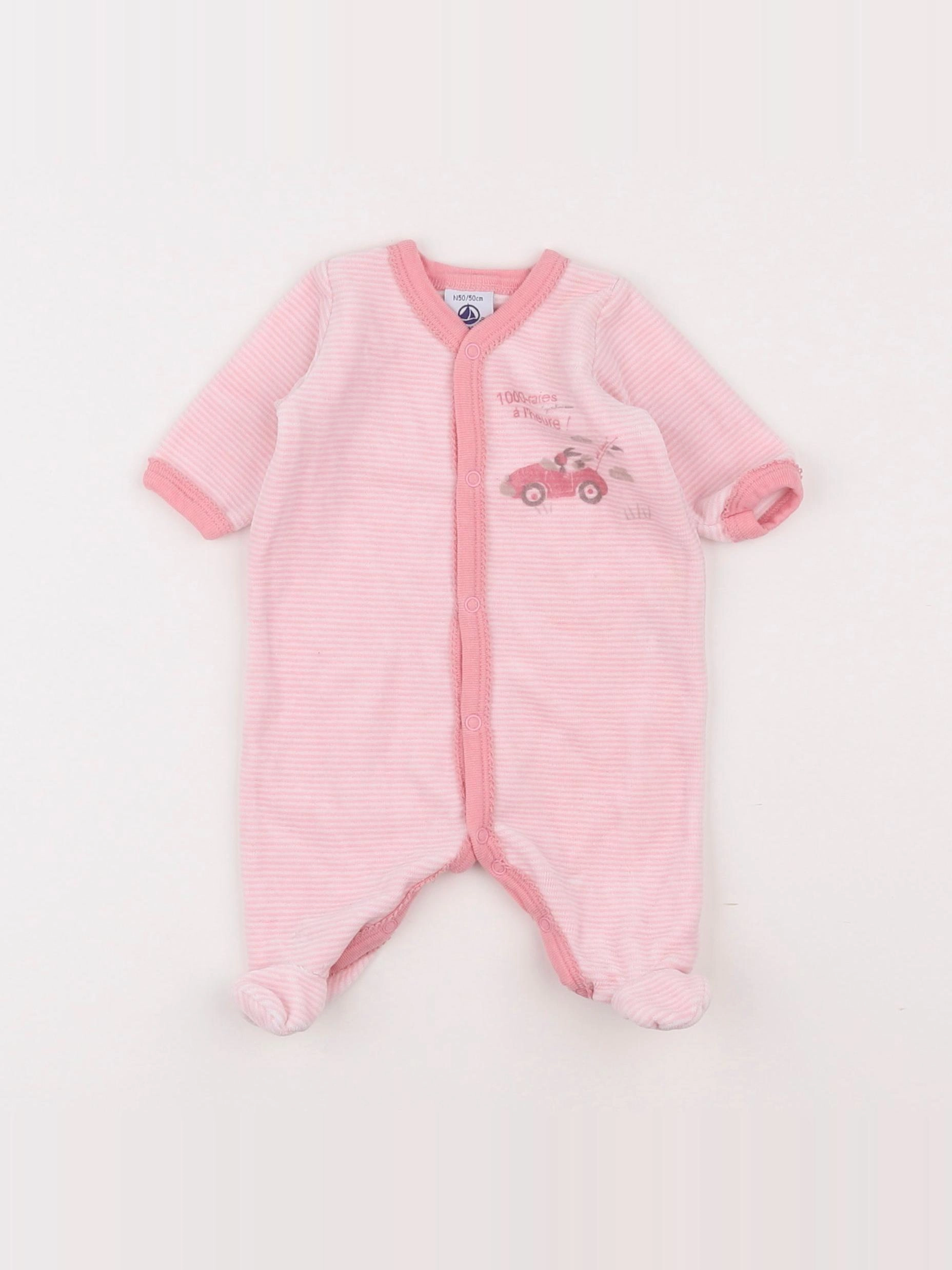 Petit Bateau - pyjama velours rose - 0 mois
