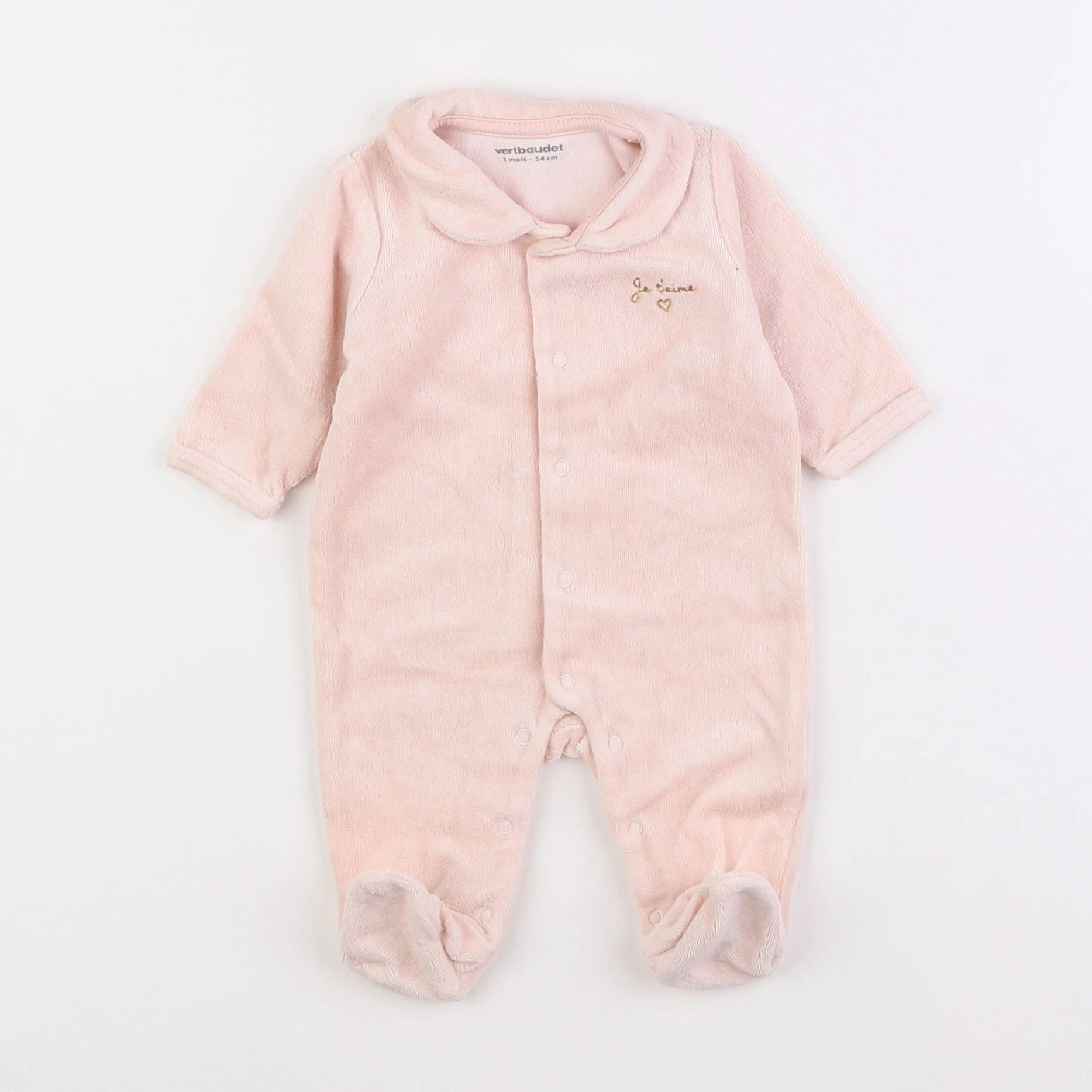 Vertbaudet - pyjama velours rose - 1 mois