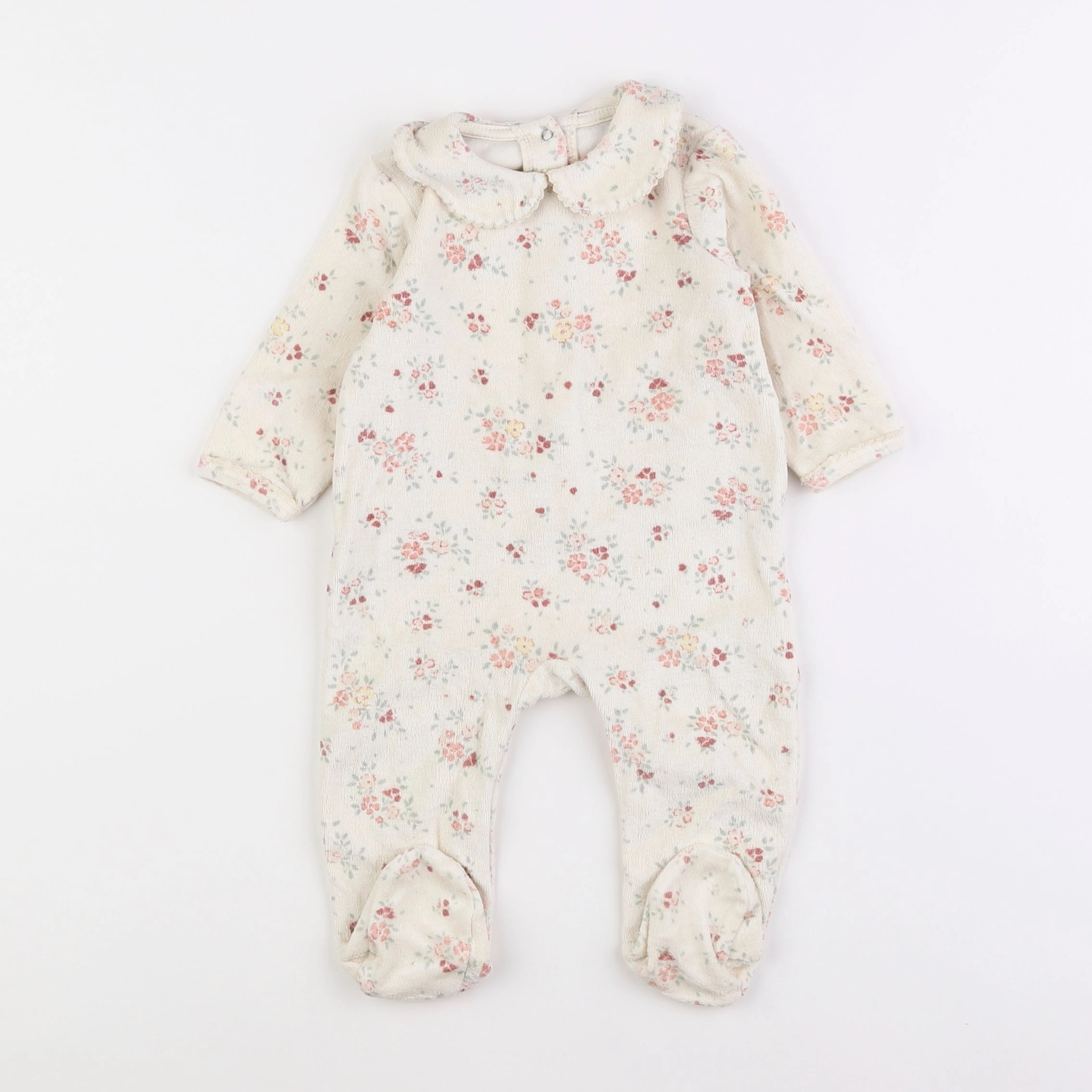 Vertbaudet - pyjama velours rose, beige - 6 mois