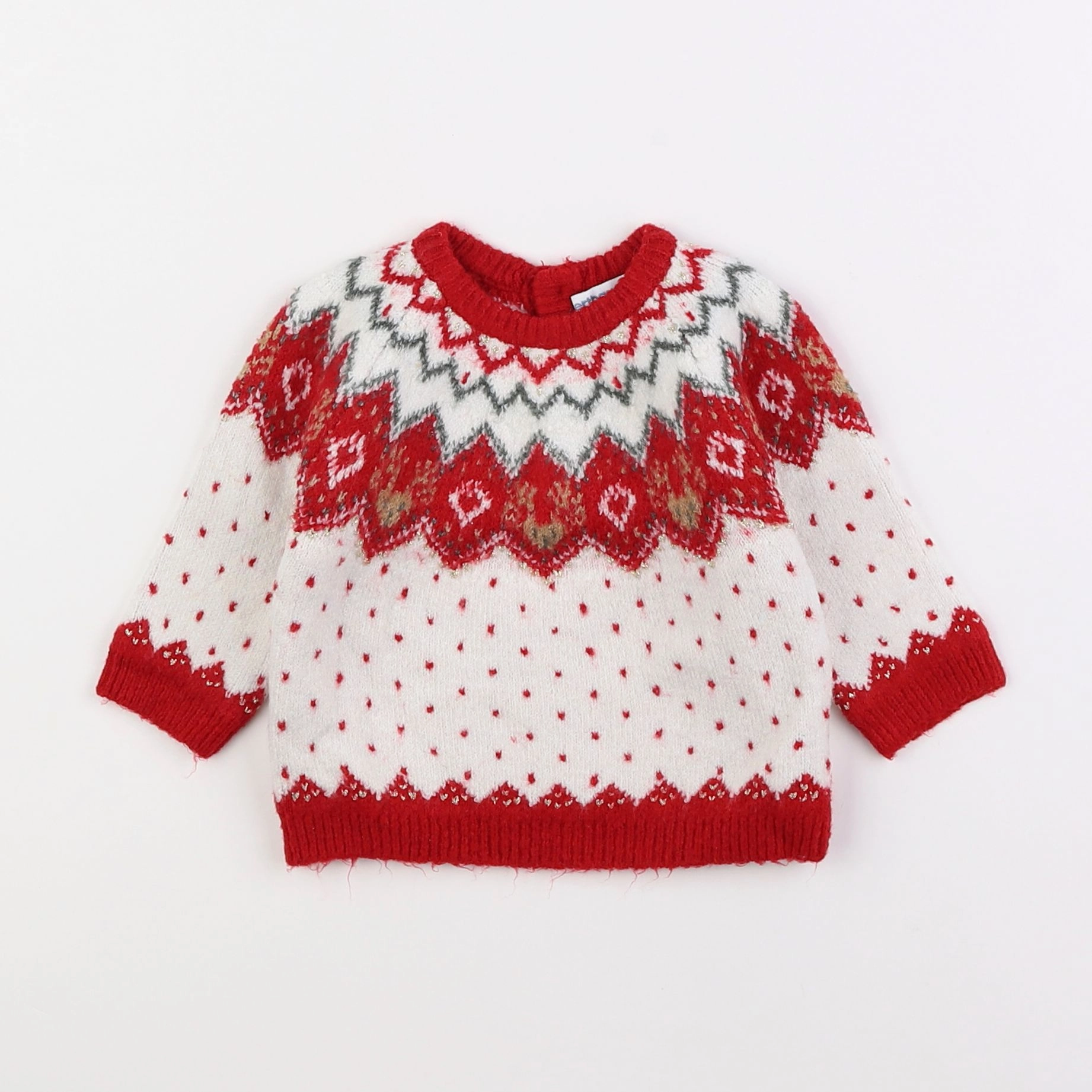 Vertbaudet - pull blanc, rouge - 6 mois