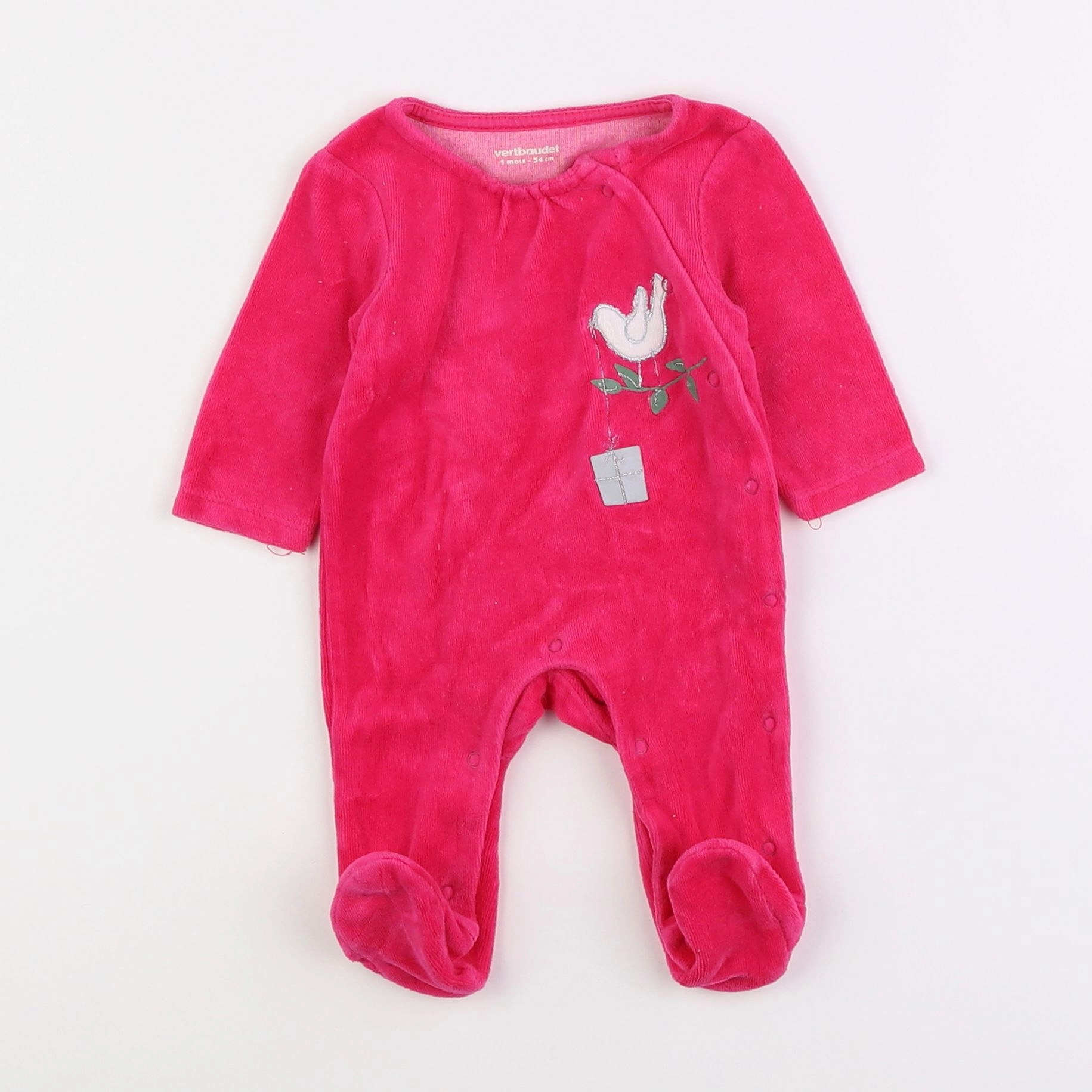 Vertbaudet - pyjama velours rose - 1 mois