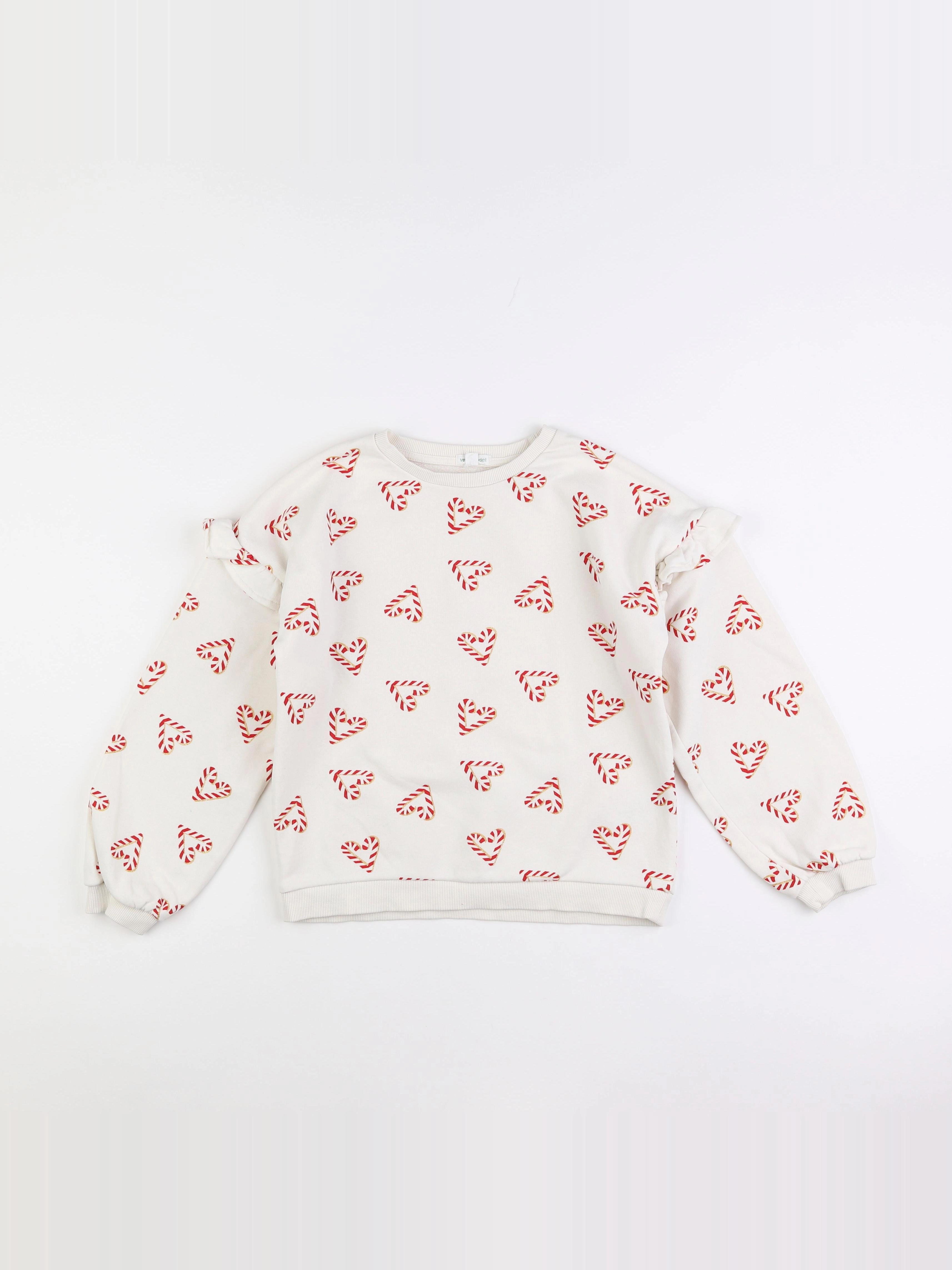 Vertbaudet - sweat beige, rouge - 10 ans
