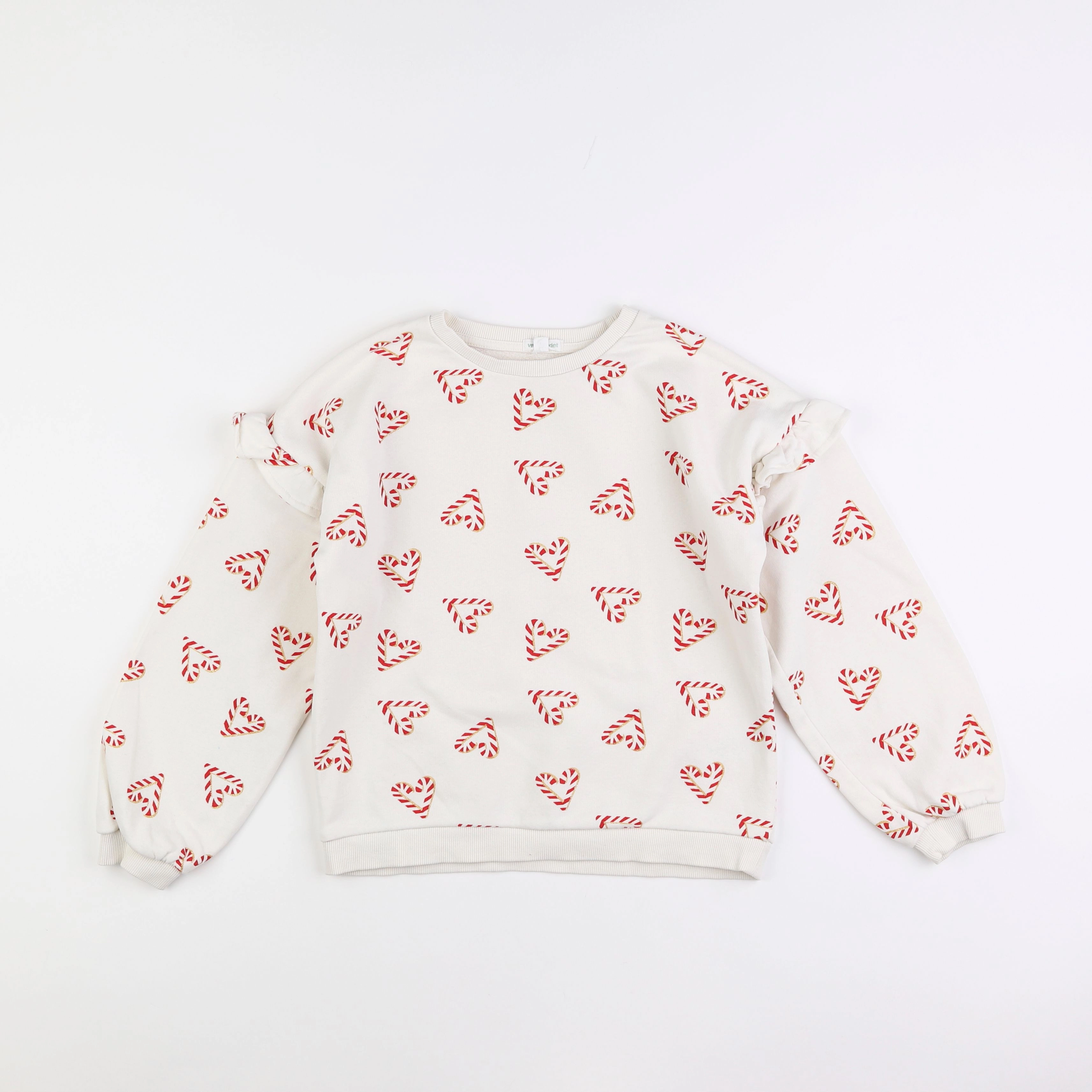 Vertbaudet - sweat beige, rouge - 10 ans