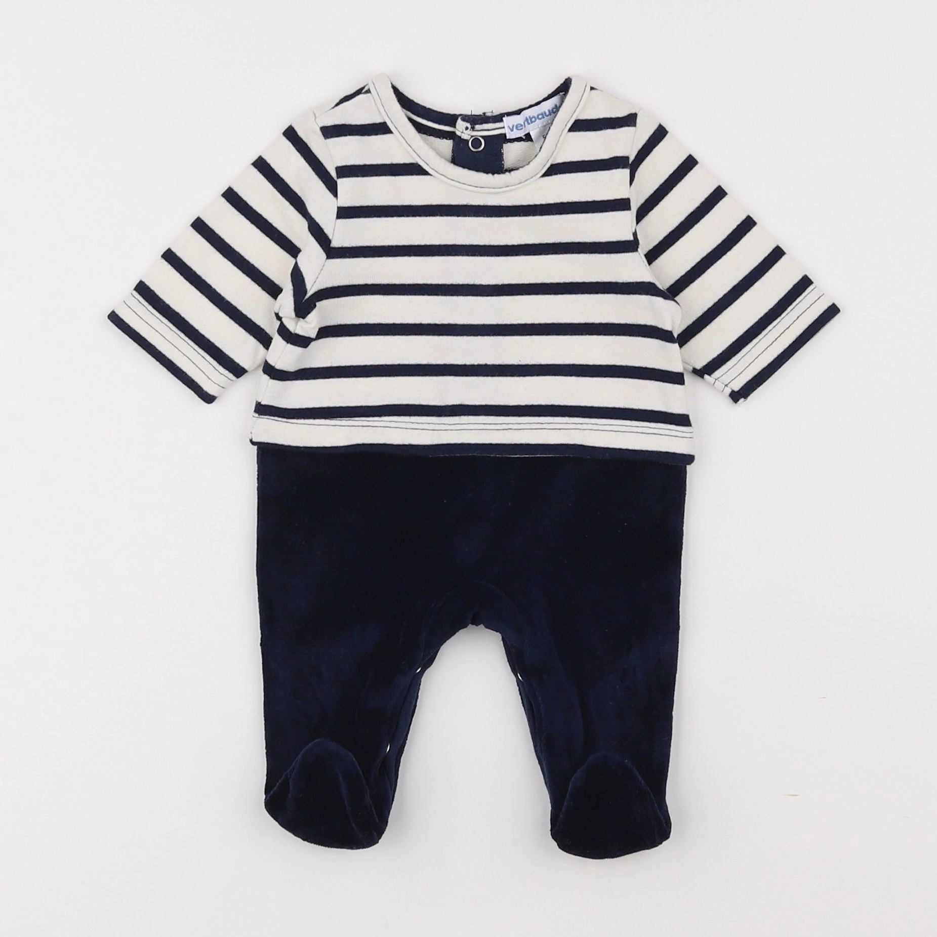 Vertbaudet - pyjama coton bleu, blanc - 0 mois