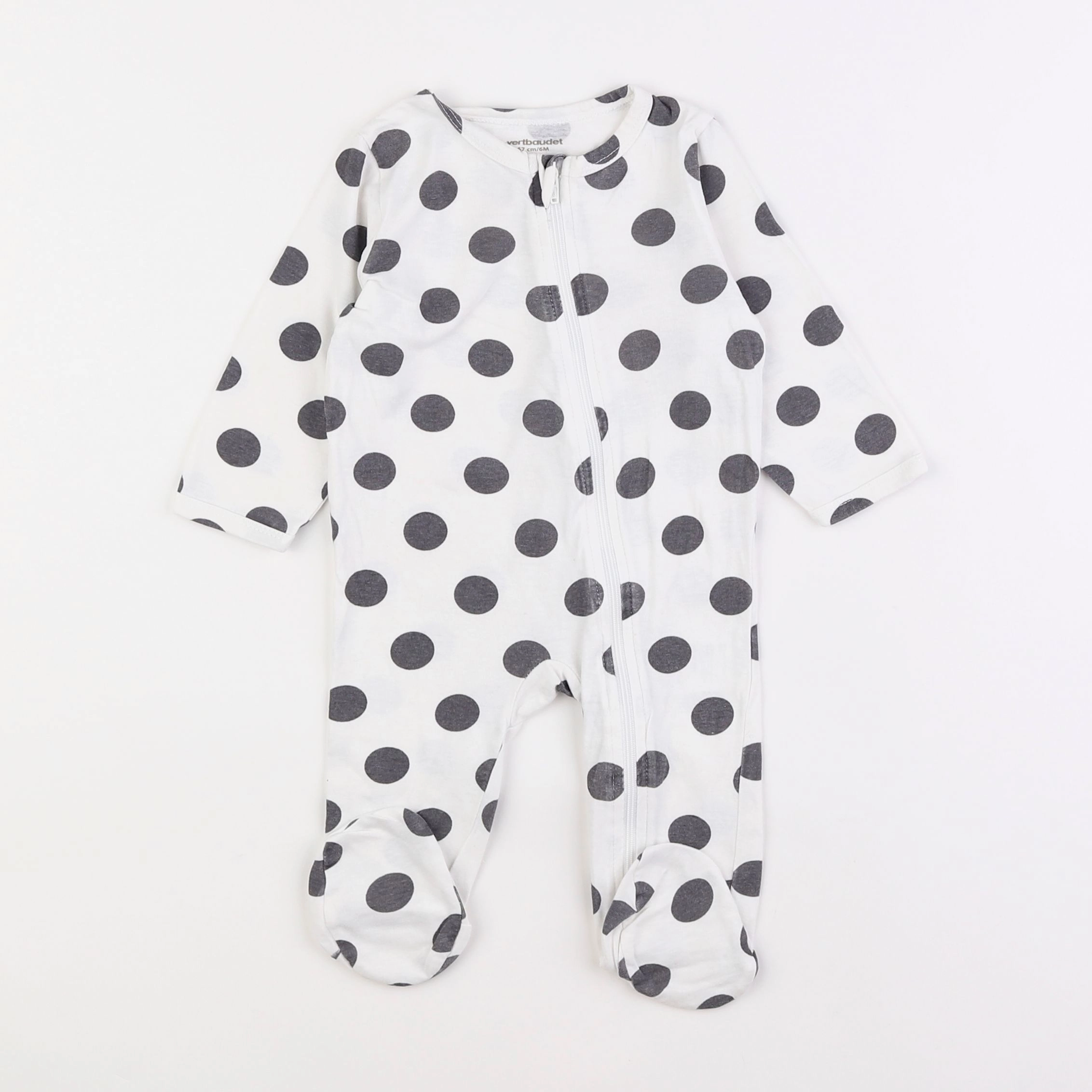 Vertbaudet - pyjama coton blanc, gris - 6 mois