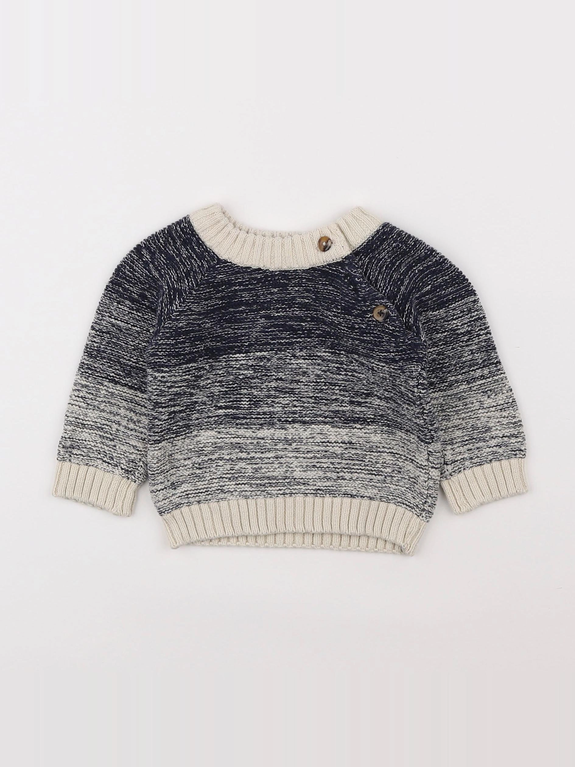 Vertbaudet - pull beige, bleu - 6 mois