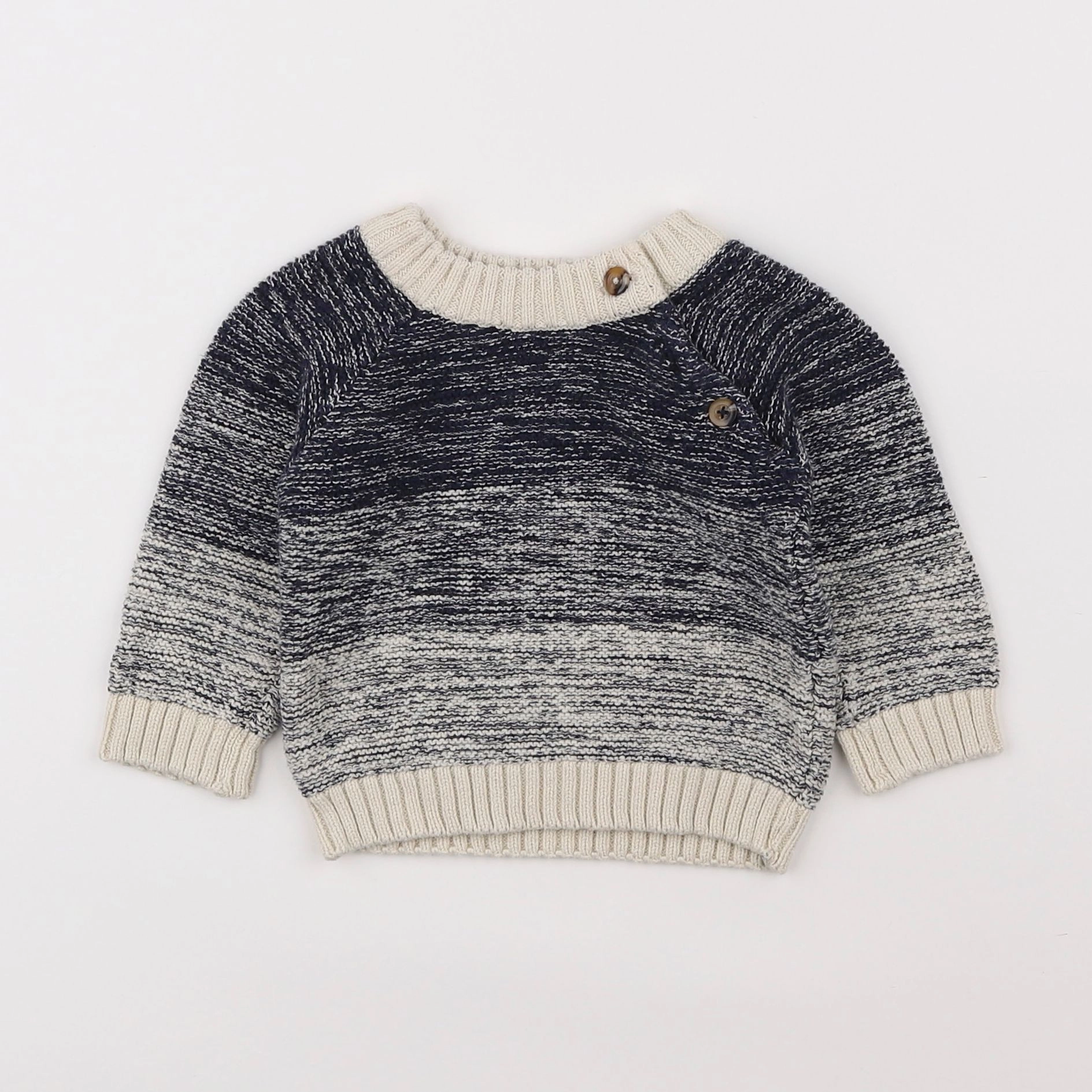 Vertbaudet - pull beige, bleu - 6 mois