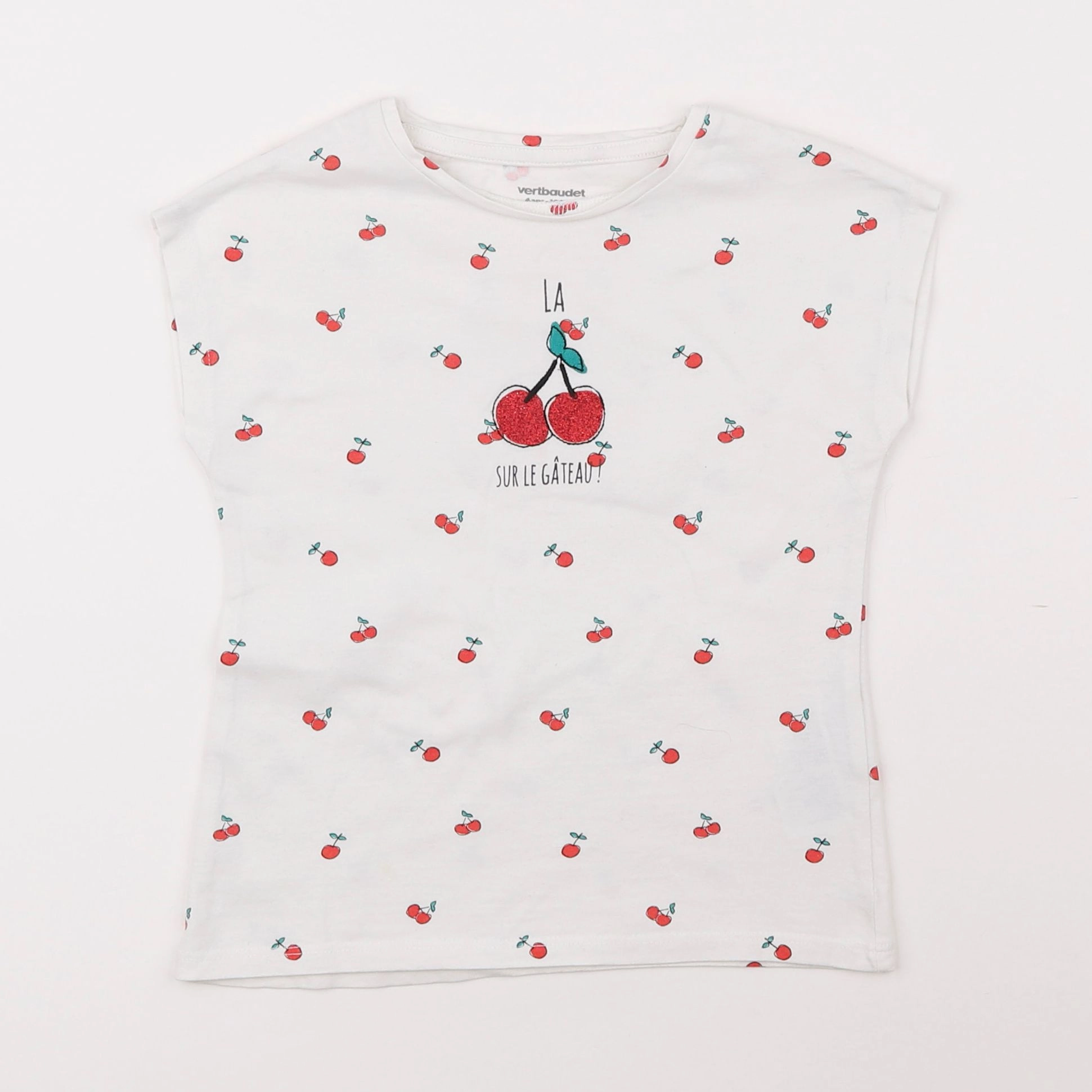 Vertbaudet - tee-shirt blanc, rouge - 8 ans