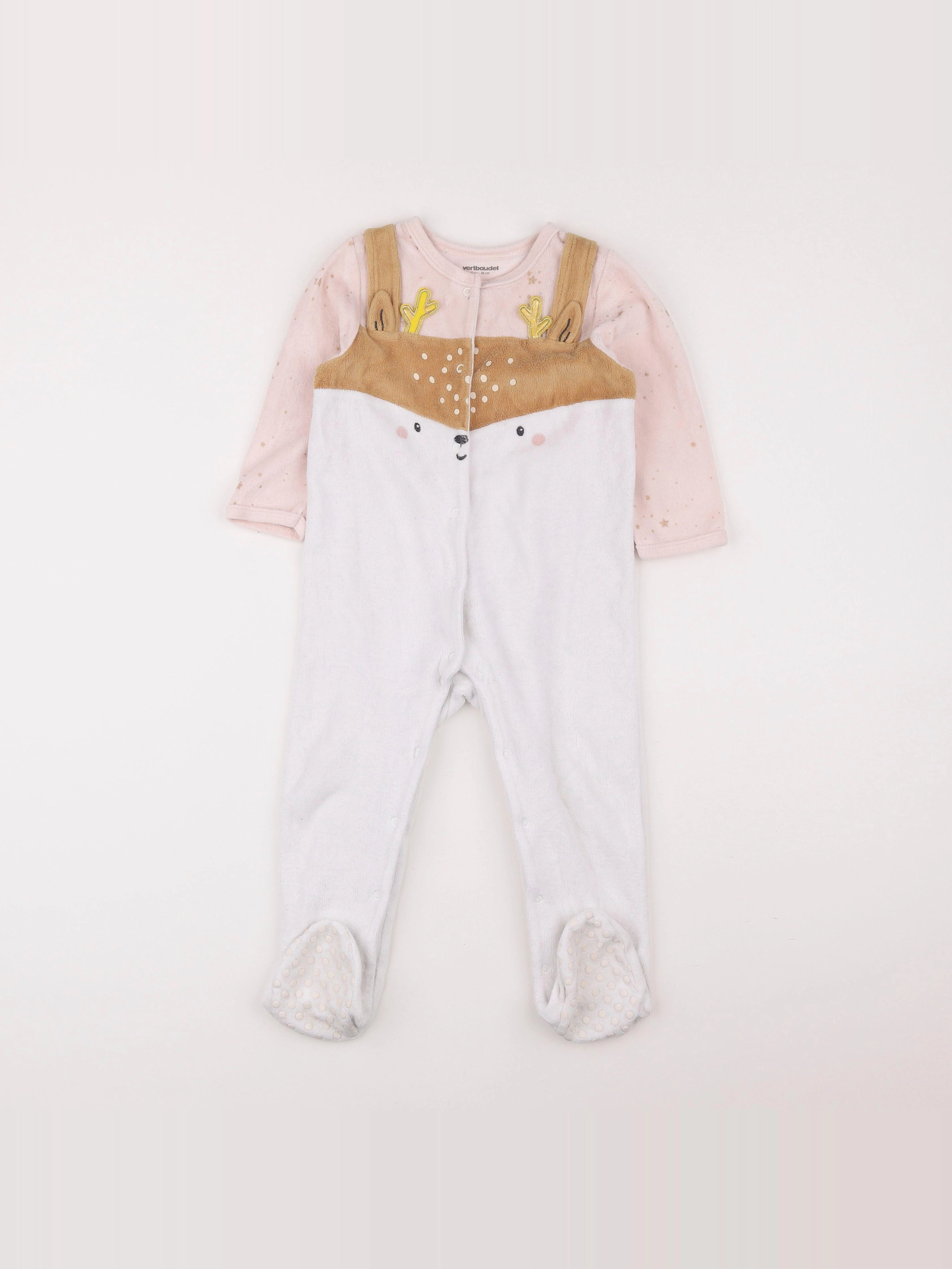 Vertbaudet - pyjama velours beige, blanc - 2 ans