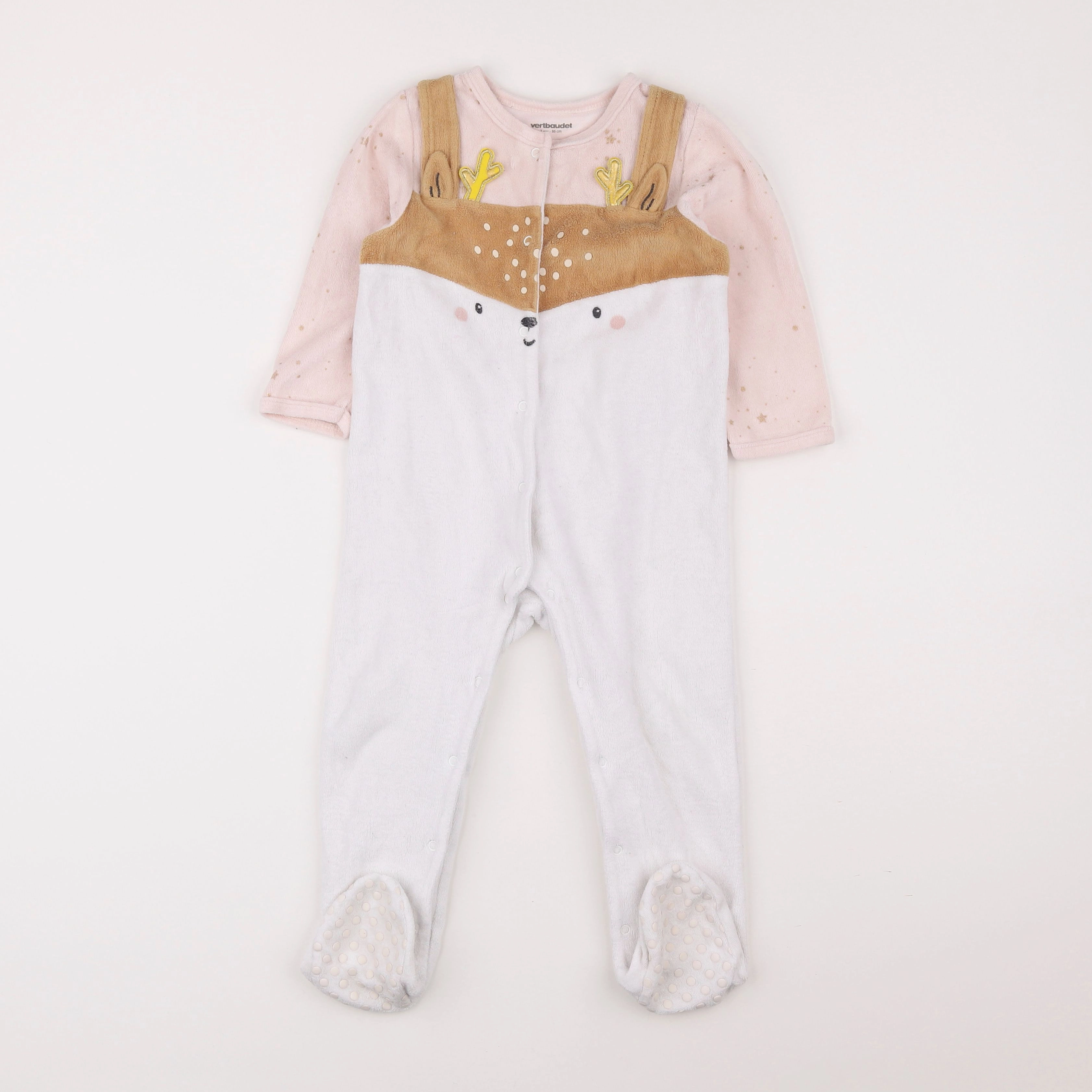 Vertbaudet - pyjama velours beige, blanc - 2 ans