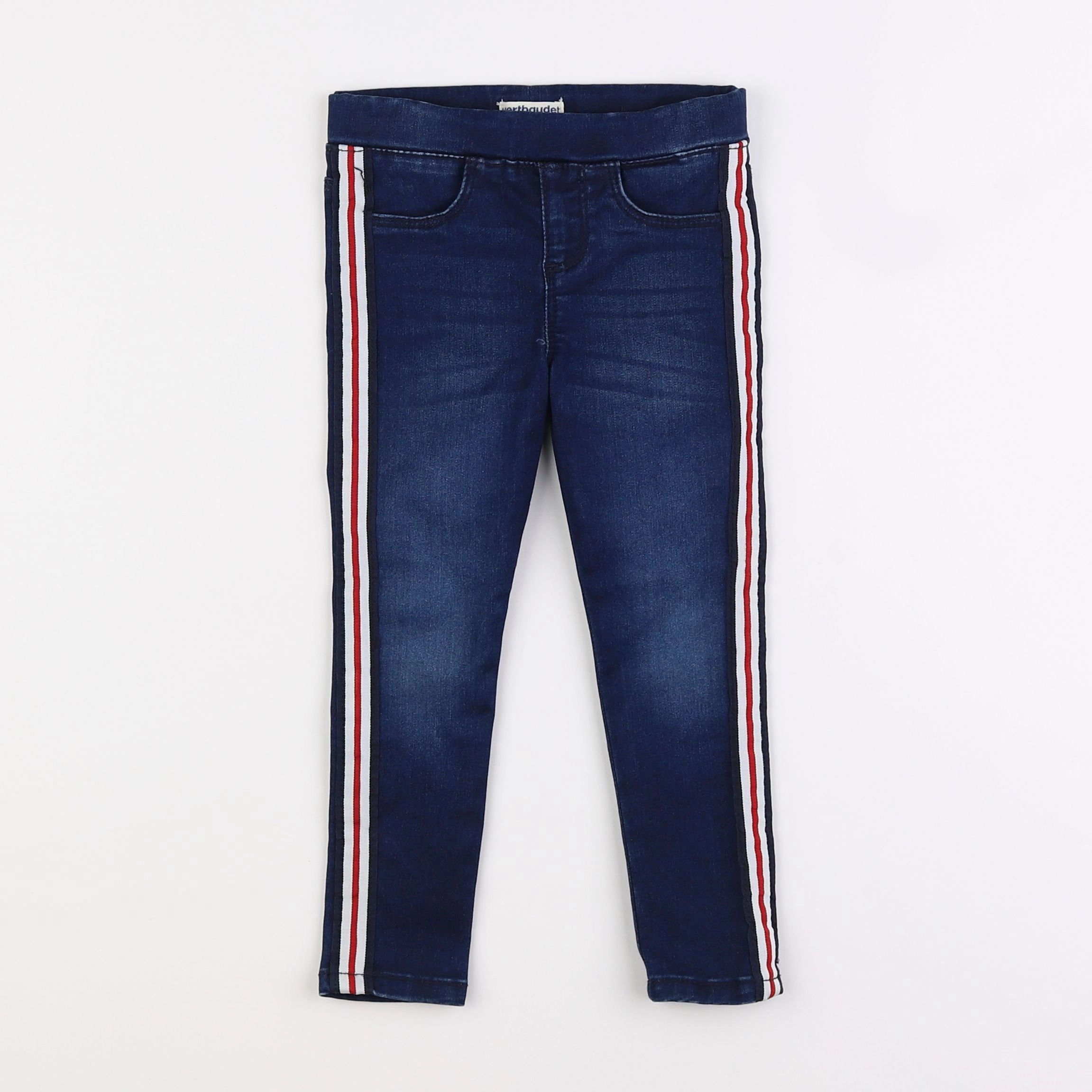 Vertbaudet - jegging bleu, rouge - 3 ans