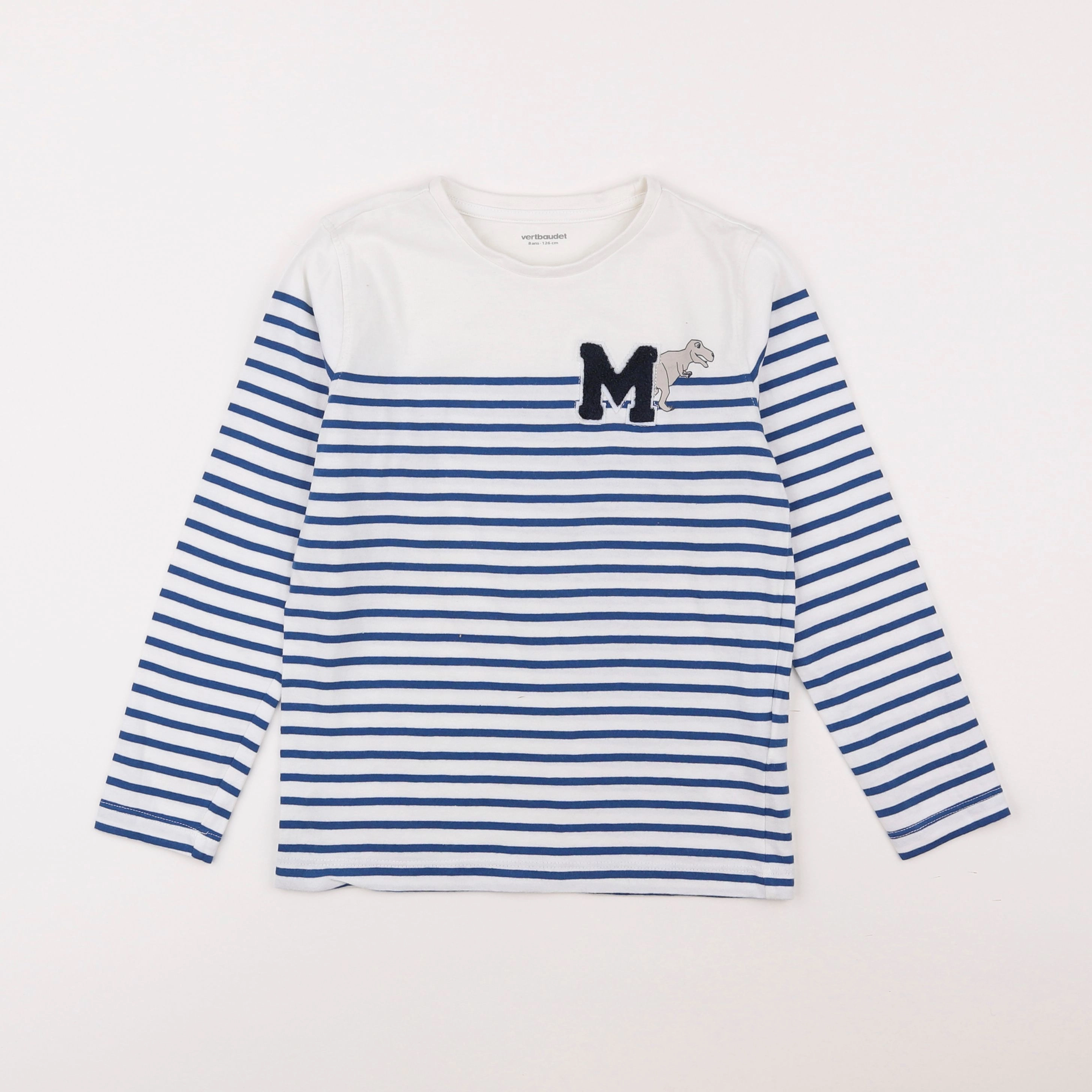 Vertbaudet - tee-shirt blanc, bleu - 8 ans