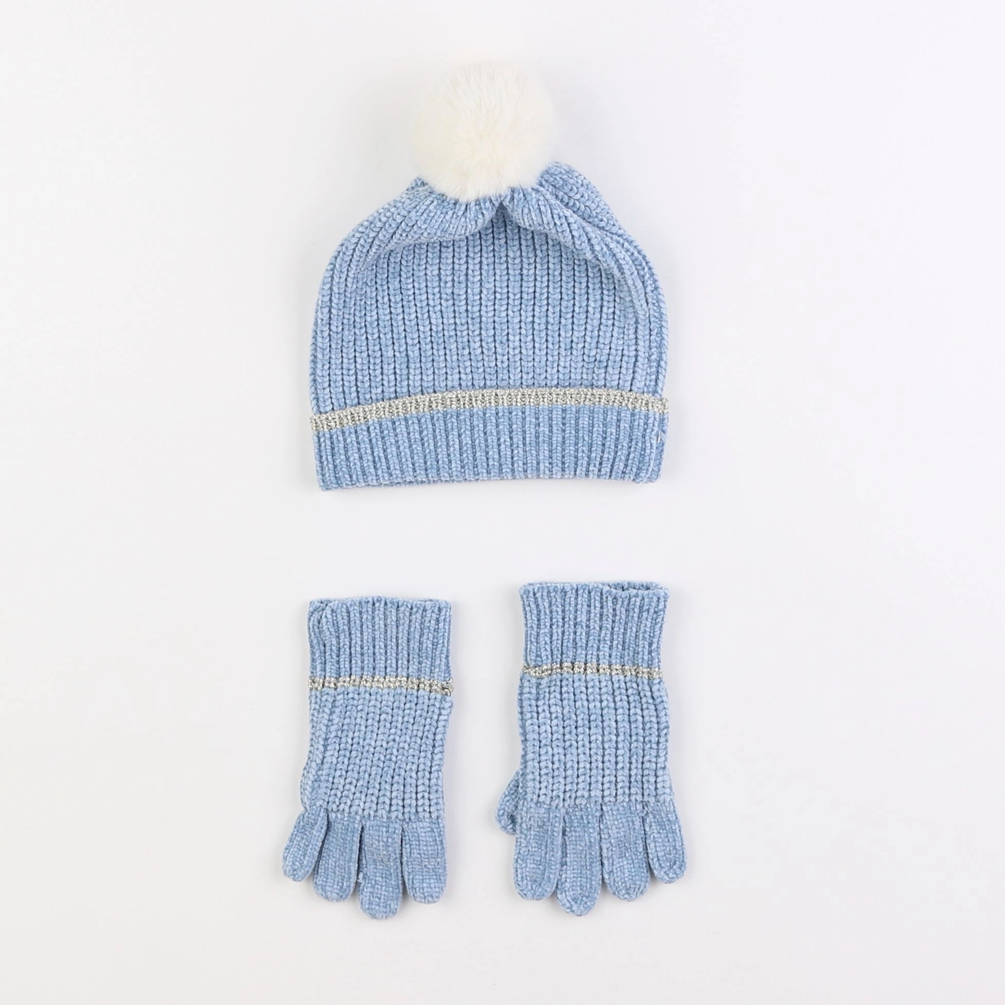 Vertbaudet - ensemble bonnet/moufles bleu, or - 4/6 ans