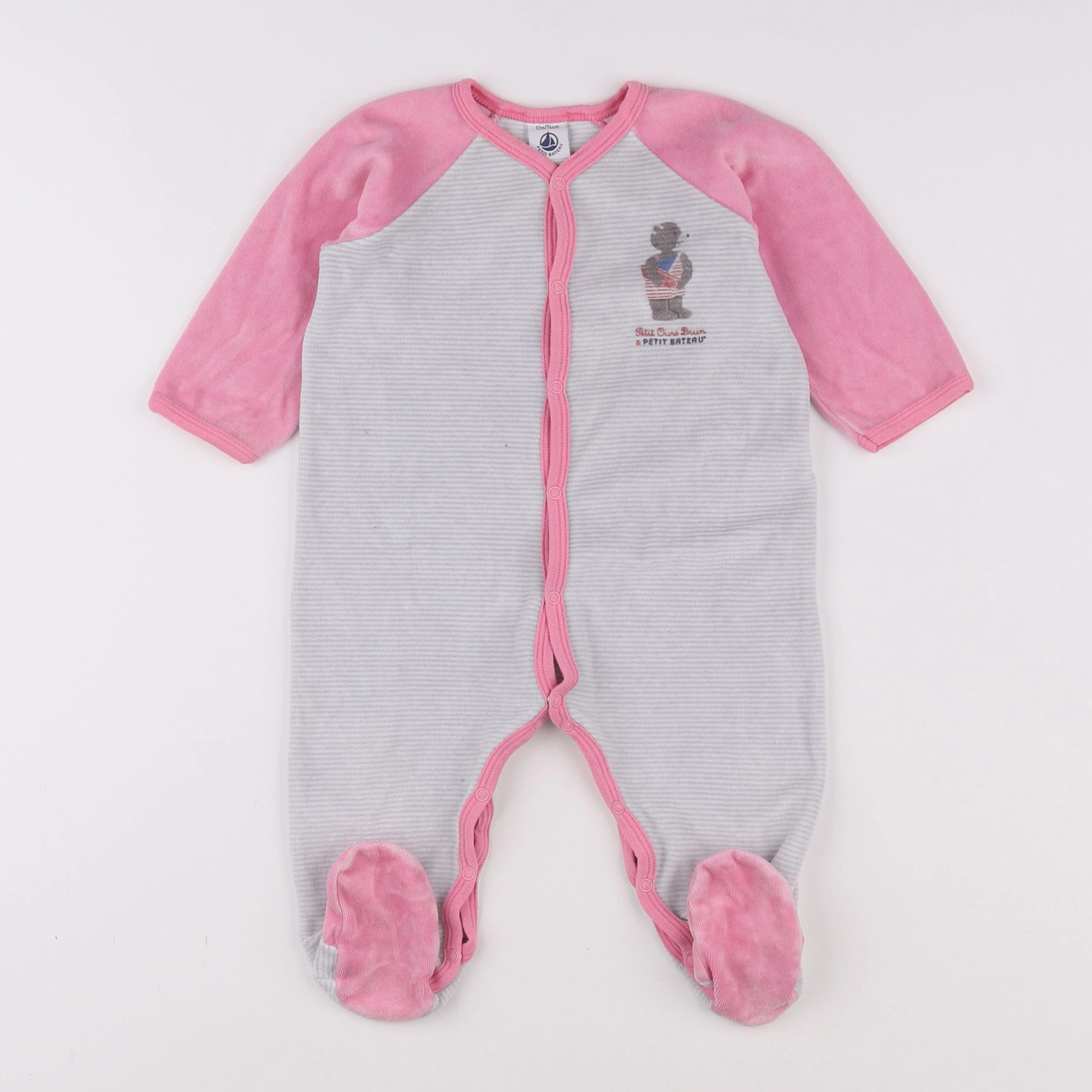 Petit Bateau - pyjama velours rose - 12 mois